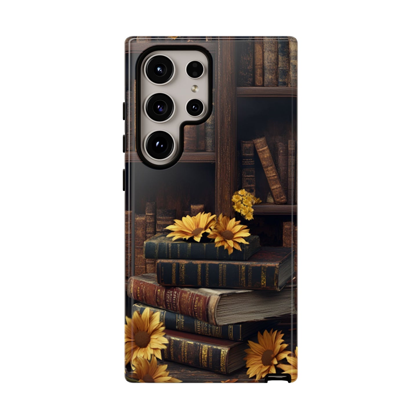 Vintage Books and Sunflowers Phone Case - Dark Academia Library Phone Cases - iPhone 16 15 14 13 12 11, Samsung Galaxy & Google Pixel Phone Covers