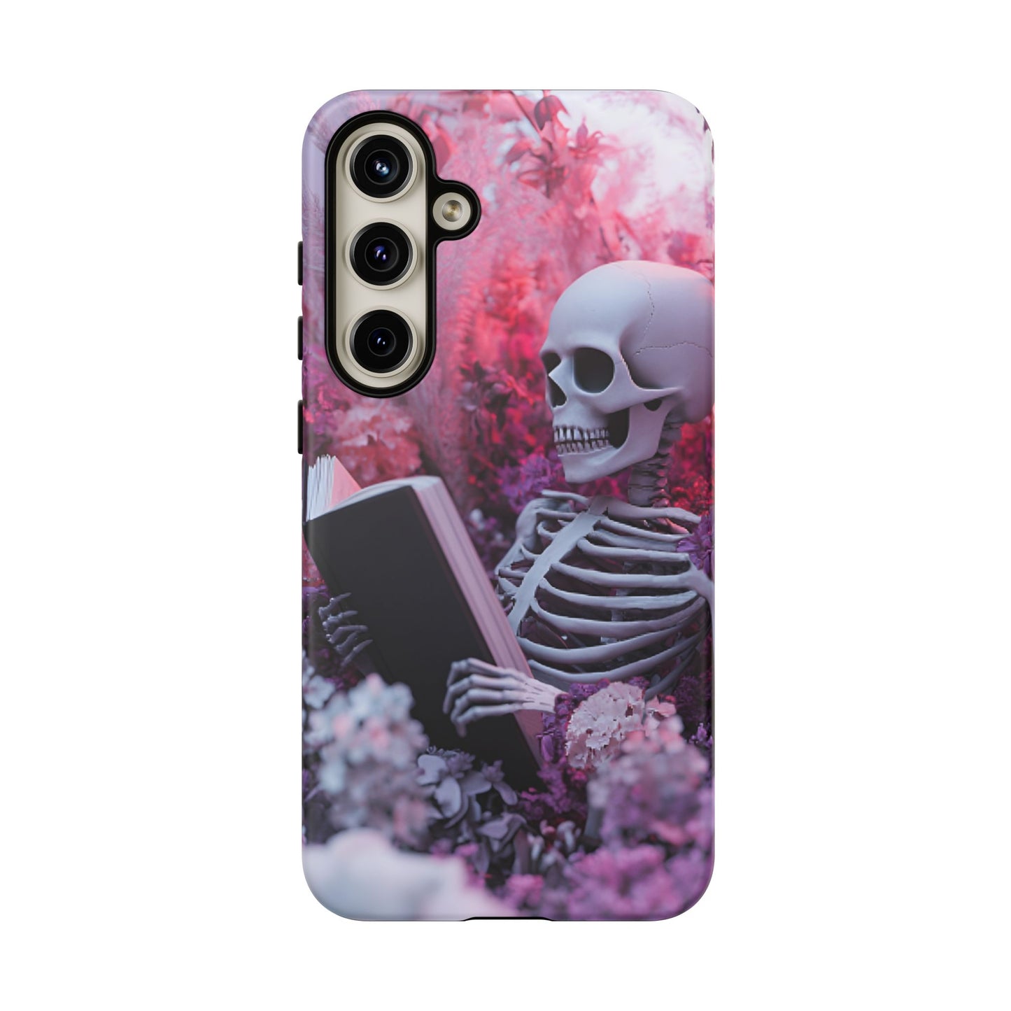 Bookish Skeleton Phone Case - Spooky Floral Halloween Phone Cases - Phone 16 15 14 13 12 11, Samsung Galaxy & Google Pixel Phone Covers