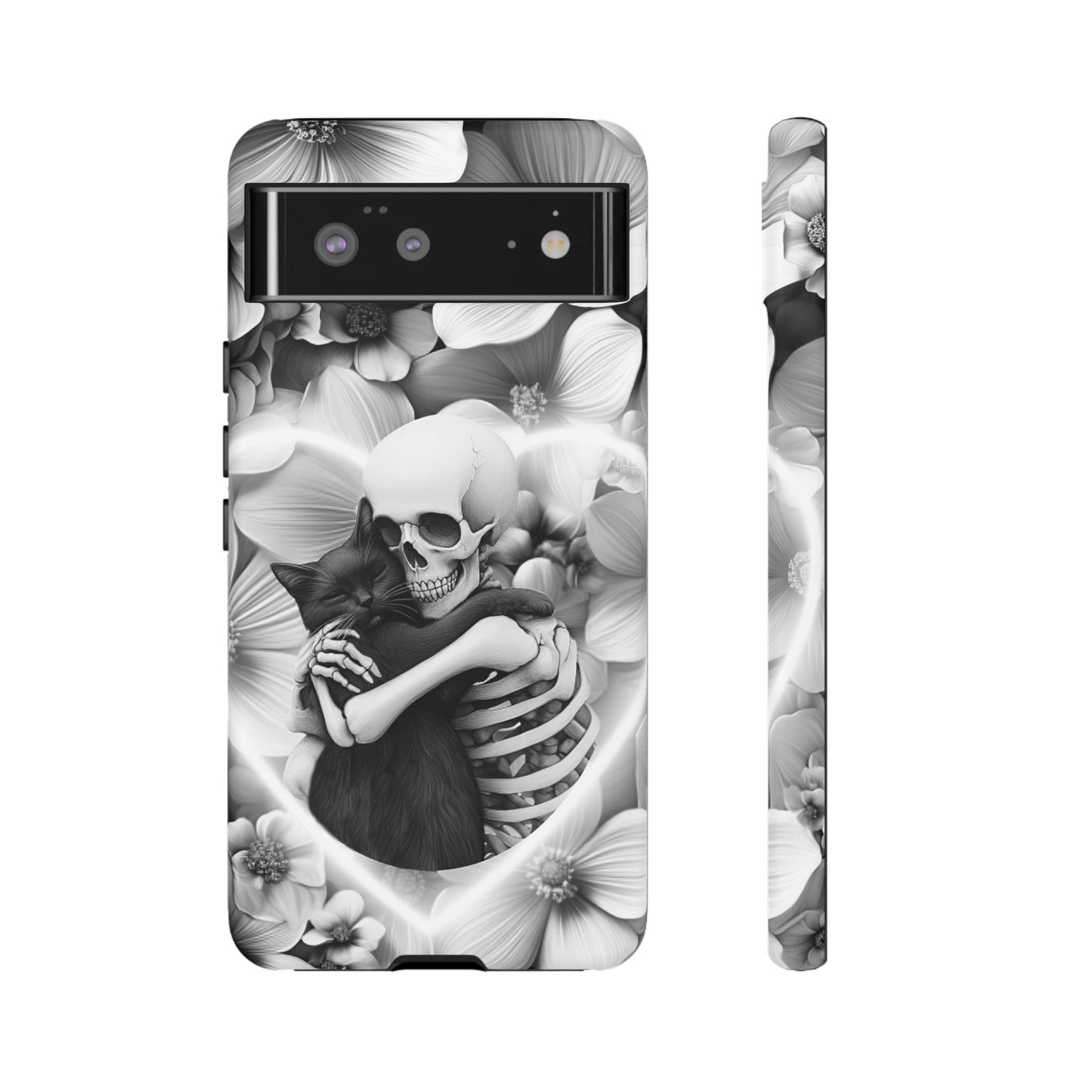 Skeleton & Black Cat Phone Case - Aesthetic Cat Lover Phone Cases- iPhone 16 15 14 13 12 11, Samsung Galaxy & Google Pixel Phone Covers