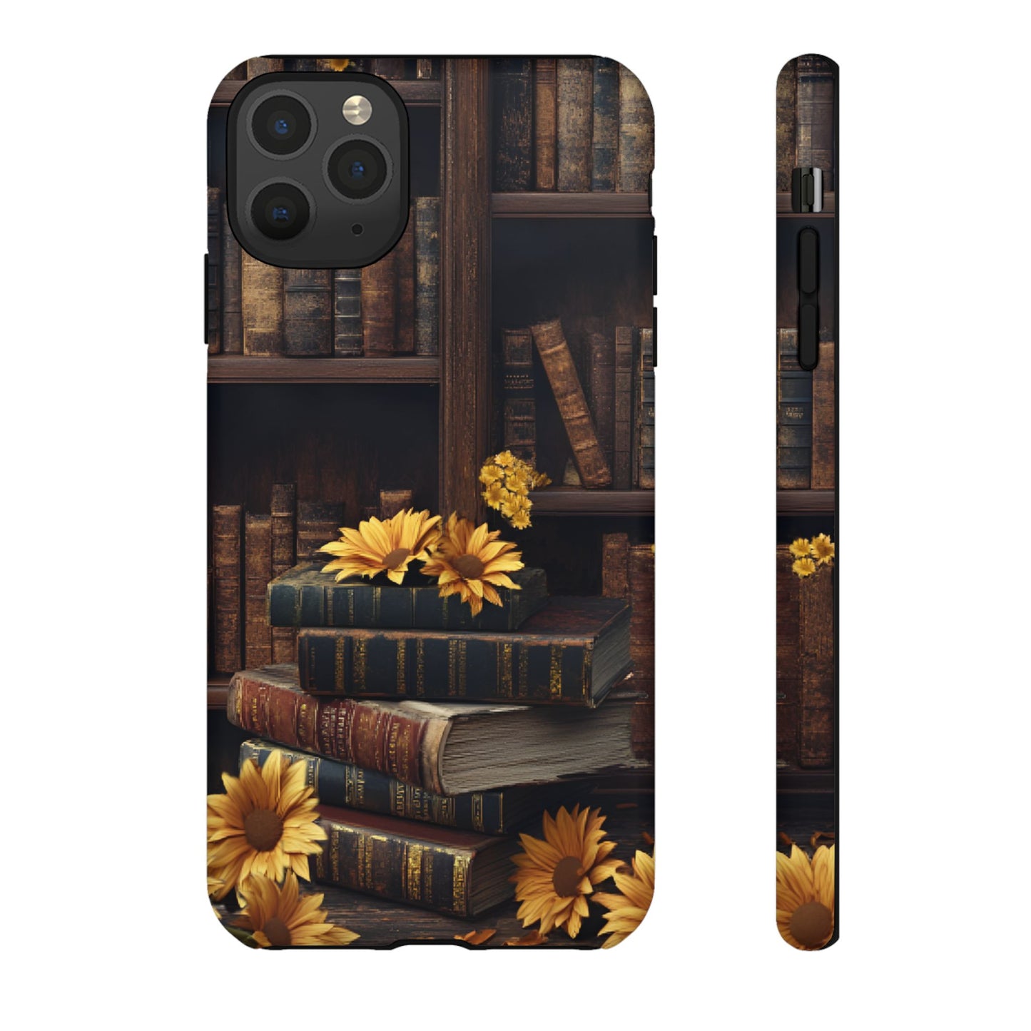 Vintage Books and Sunflowers Phone Case - Dark Academia Library Phone Cases - iPhone 16 15 14 13 12 11, Samsung Galaxy & Google Pixel Phone Covers