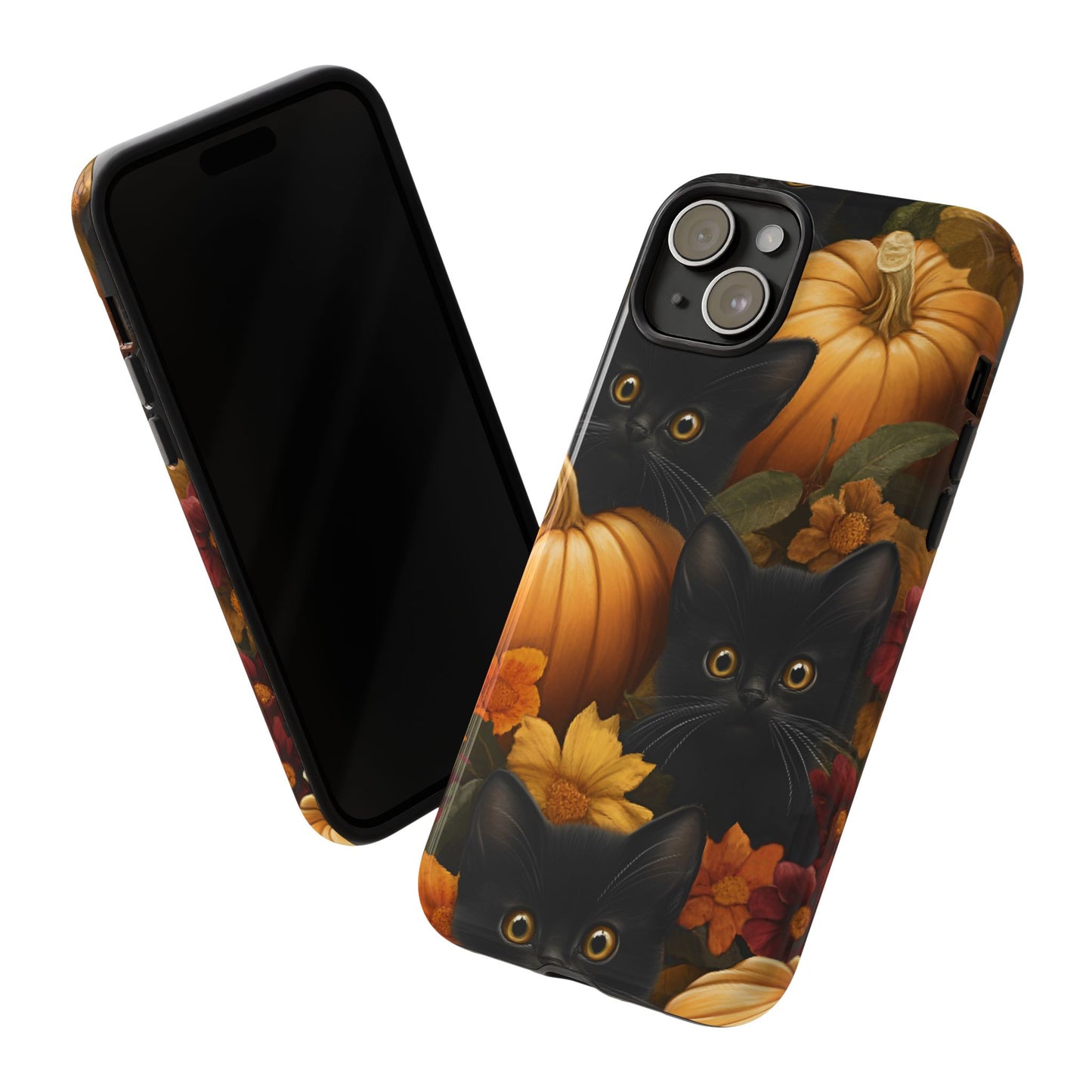 Black Cats and Pumpkins Phone Case - Cute Halloween Phone Cases for iPhone 16 15 14 13 12 11, Samsung Galaxy & Google Pixel