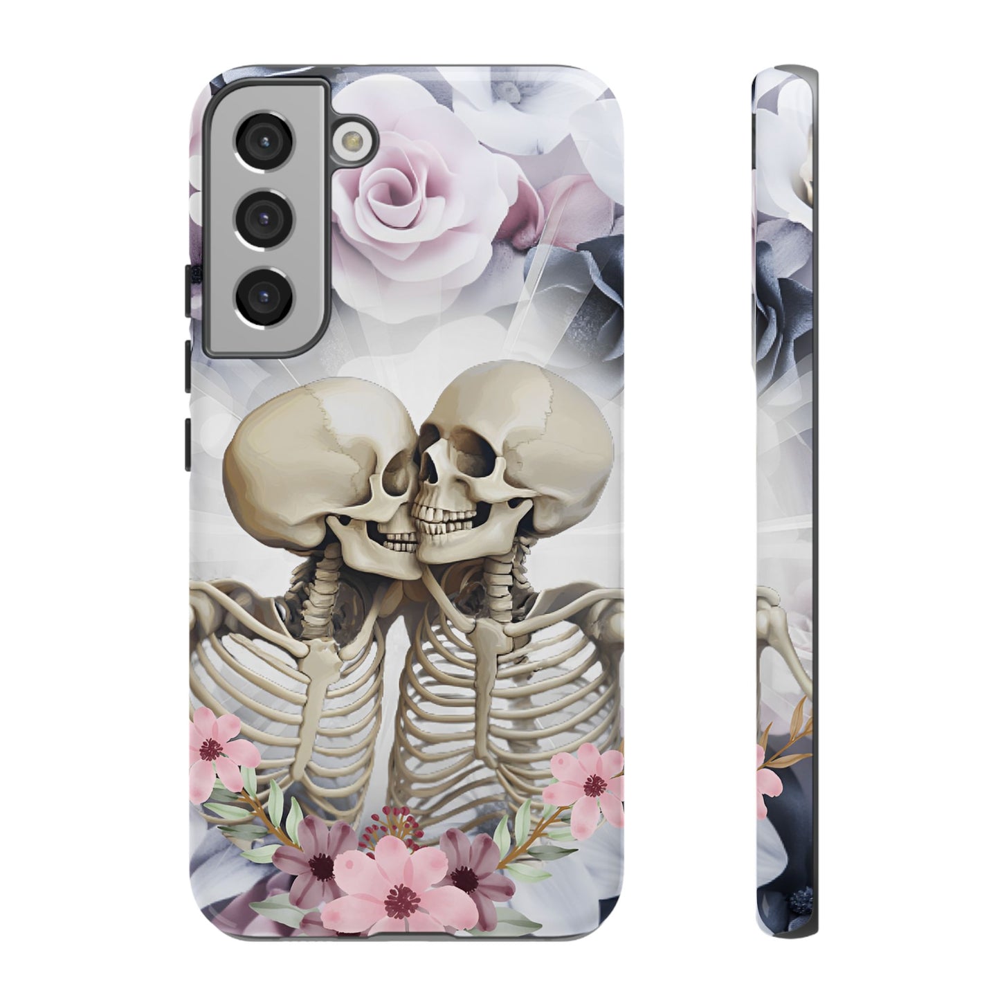 Skeleton Couple Phone Case - Floral Love Halloween Phone Cases for iPhone 16 15 14 13 12 11, Samsung Galaxy & Google Pixel