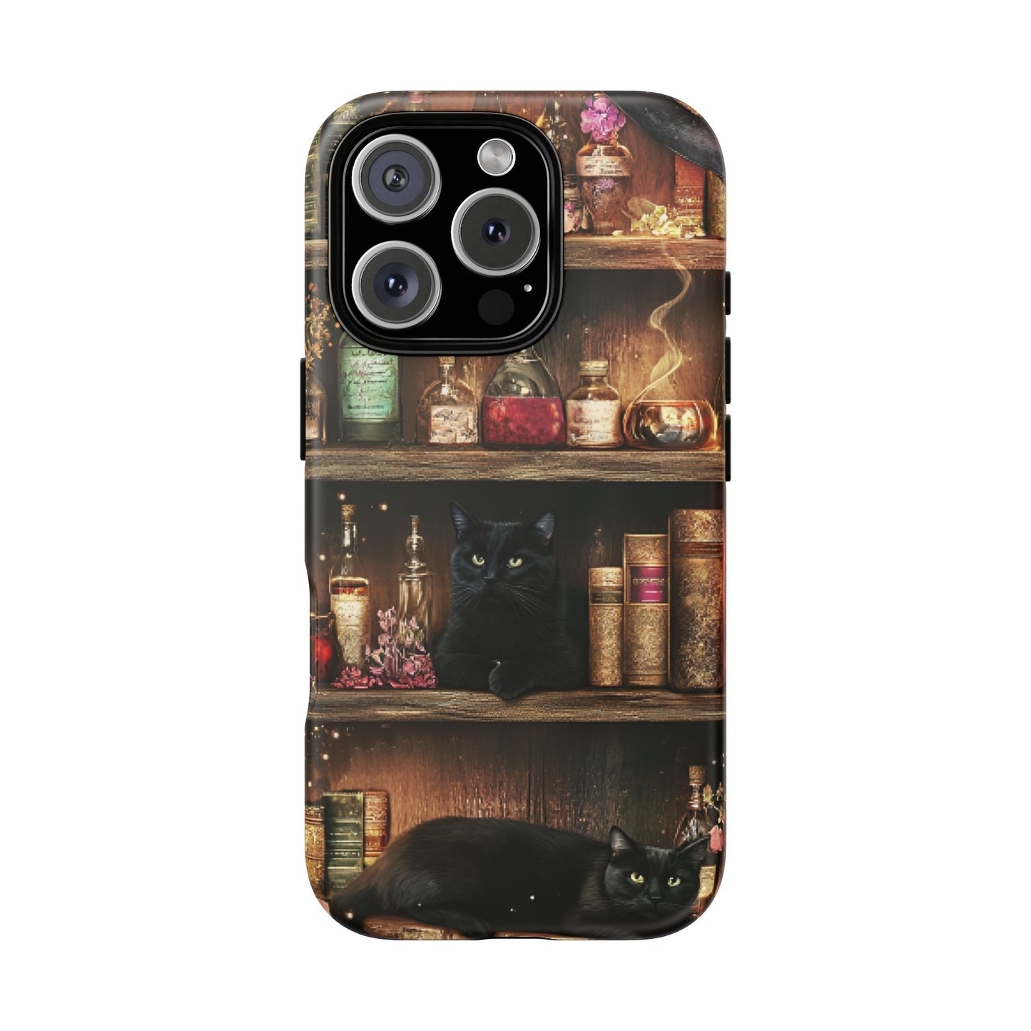 Witch Bookshelf Phone Case - Witchy Books Potions and Black Cats for iPhone 16 15 14 13 12 11, Samsung Galaxy & Google Pixel