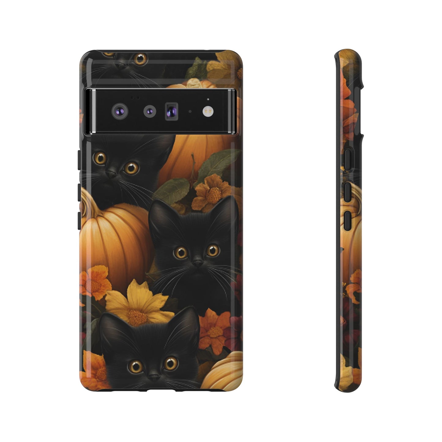 Black Cats and Pumpkins Phone Case - Cute Halloween Phone Cases - iPhone 16 15 14 13 12 11, Samsung Galaxy & Google Pixel Phone Covers