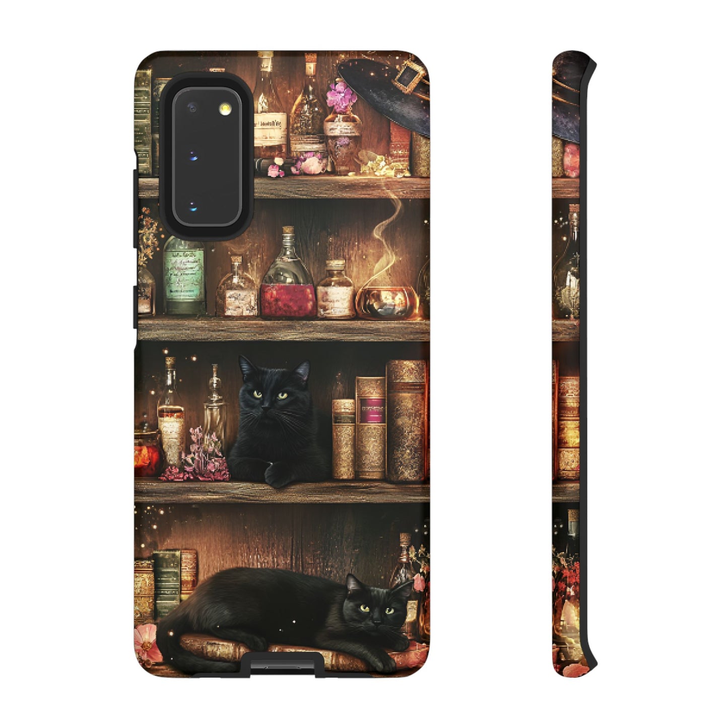 Witch Bookshelf Phone Case - Witchy Books Potions and Black Cats for iPhone 16 15 14 13 12 11, Samsung Galaxy & Google Pixel