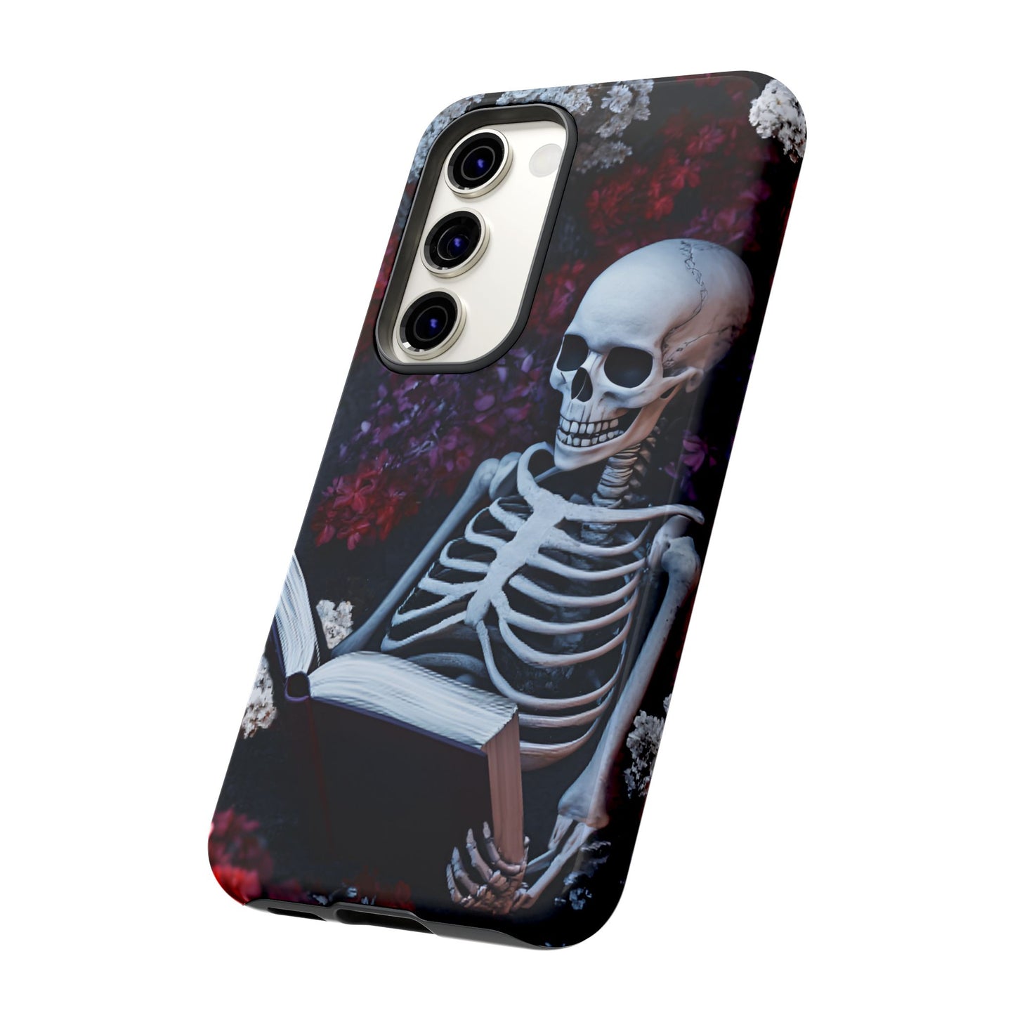 Skeleton Reading Book Phone Case - Bookish Halloween Phone Cases for iPhone 16 15 14 13 12 11, Samsung Galaxy & Google Pixel