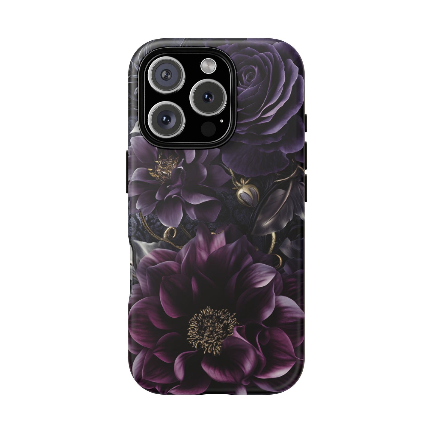 Gothic Dark Floral Phone Case - Aesthetic Purple and Gold Flowers for iPhone 16 15 14 13 12 11, Samsung Galaxy & Google Pixel