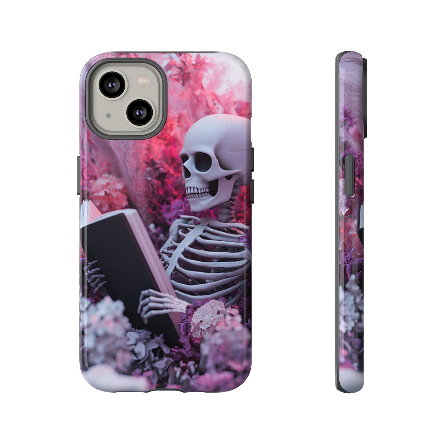 Bookish Skeleton Phone Case - Spooky Floral Halloween Phone Cases - Phone 16 15 14 13 12 11, Samsung Galaxy & Google Pixel Phone Covers