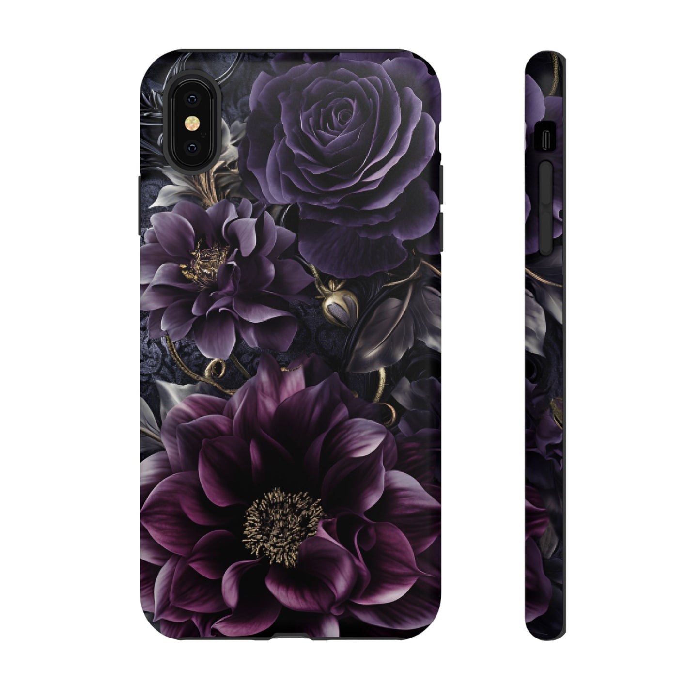 Gothic Dark Floral Phone Case - Aesthetic Purple and Gold Flowers - iPhone 16 15 14 13 12 11, Samsung Galaxy & Google Pixel Phone Covers