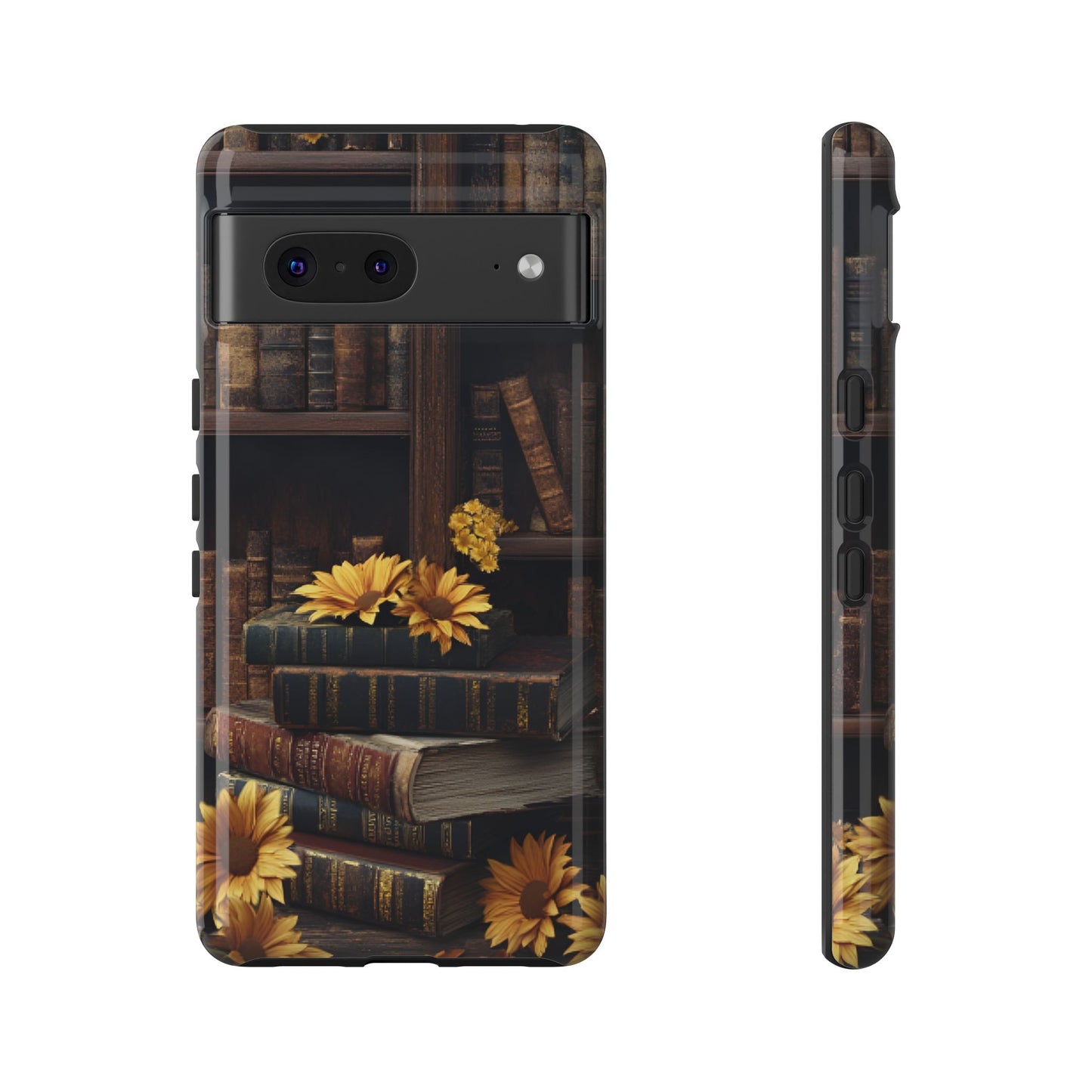 Vintage Books and Sunflowers Phone Case - Dark Academia Library Phone Cases - iPhone 16 15 14 13 12 11, Samsung Galaxy & Google Pixel Phone Covers