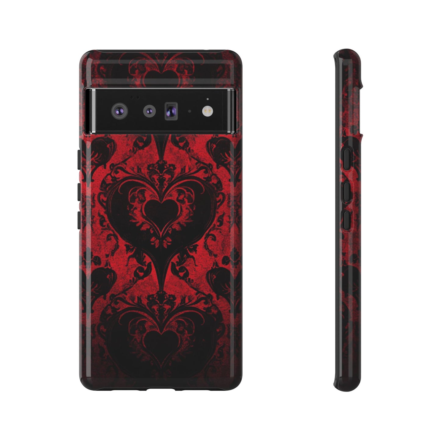 Gothic Dark Romance Phone Case - Black Hearts Phone Cover for iPhone 16 15 14 13 12 11, Samsung Galaxy & Google Pixel