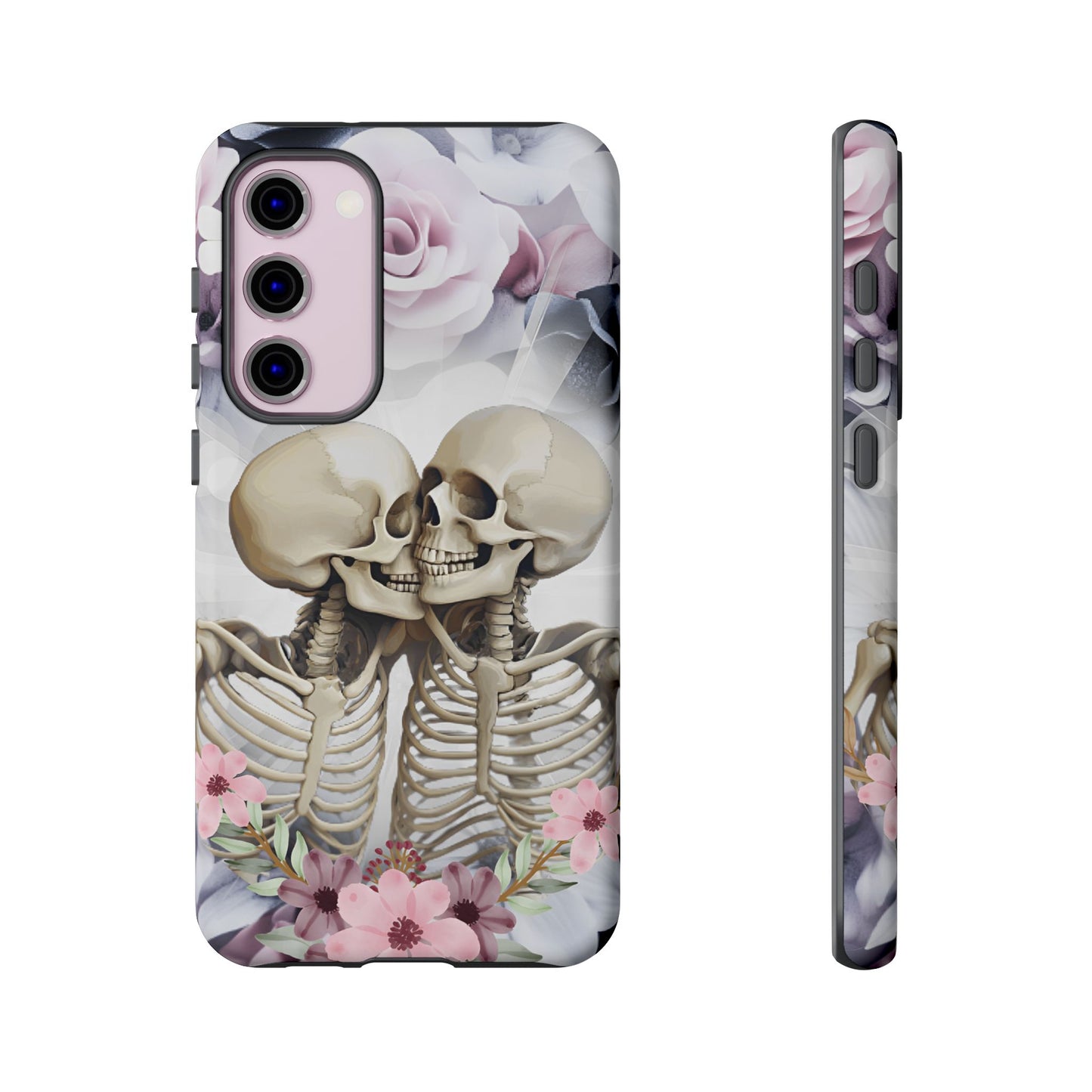 Skeleton Couple Phone Case - Floral Love Halloween Phone Cases for iPhone 16 15 14 13 12 11, Samsung Galaxy & Google Pixel