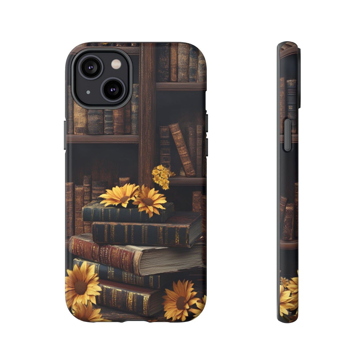 Vintage Books and Sunflowers Phone Case - Dark Academia Library Phone Cases for iPhone 16 15 14 13 12 11, Samsung Galaxy & Google Pixel