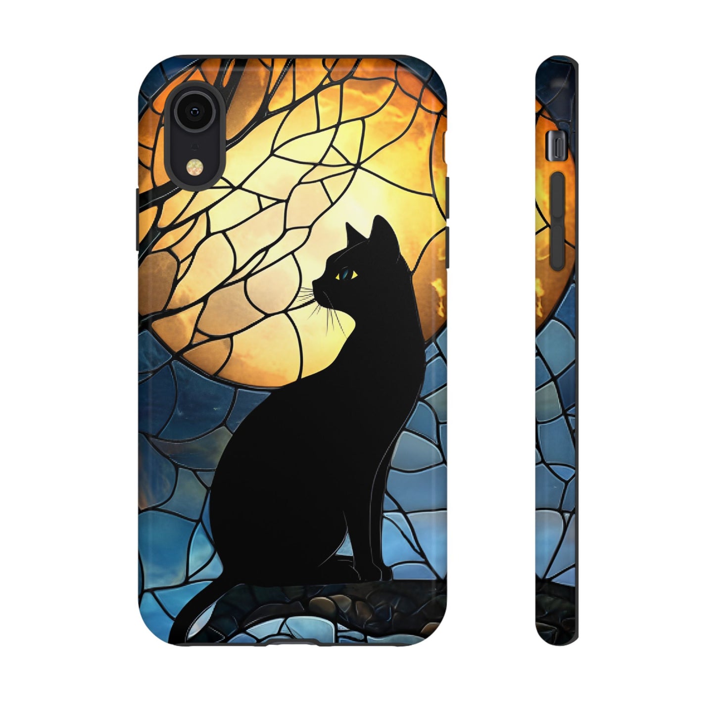 Black Cat and Moon Stained Glass Phone Case - Celestial Cat Lover Phone Cases - iPhone 16 15 14 13 12 11, Samsung Galaxy & Google Pixel Phone Covers - Boo and Bewear