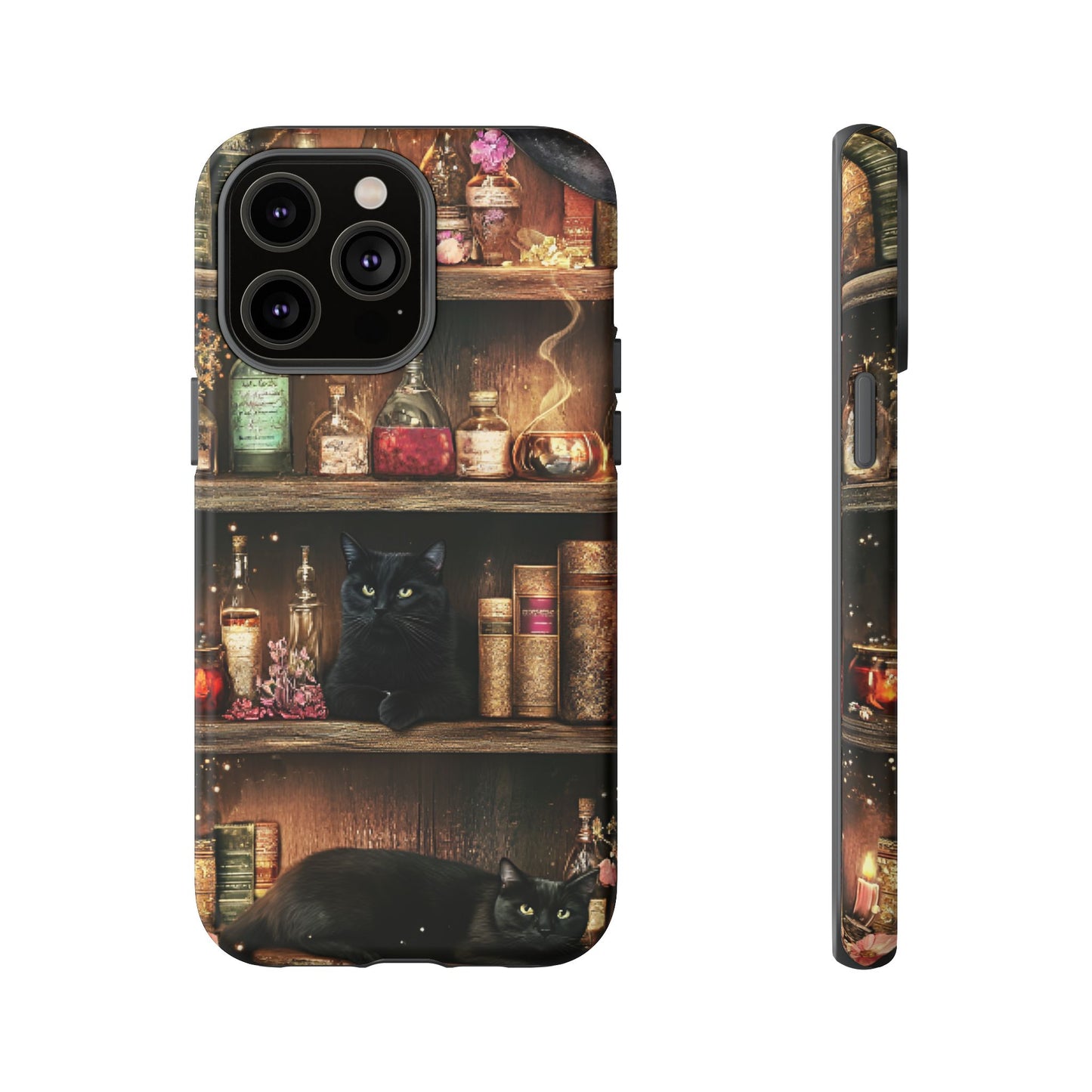 Witch Bookshelf Phone Case - Witchy Books Potions and Black Cats for iPhone 16 15 14 13 12 11, Samsung Galaxy & Google Pixel