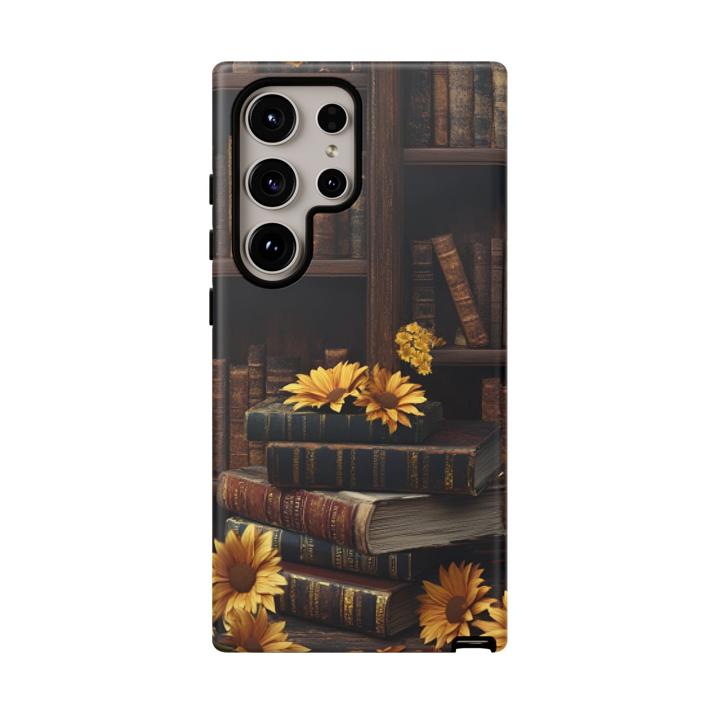 Vintage Books and Sunflowers Phone Case - Dark Academia Library Phone Cases - iPhone 16 15 14 13 12 11, Samsung Galaxy & Google Pixel Phone Covers