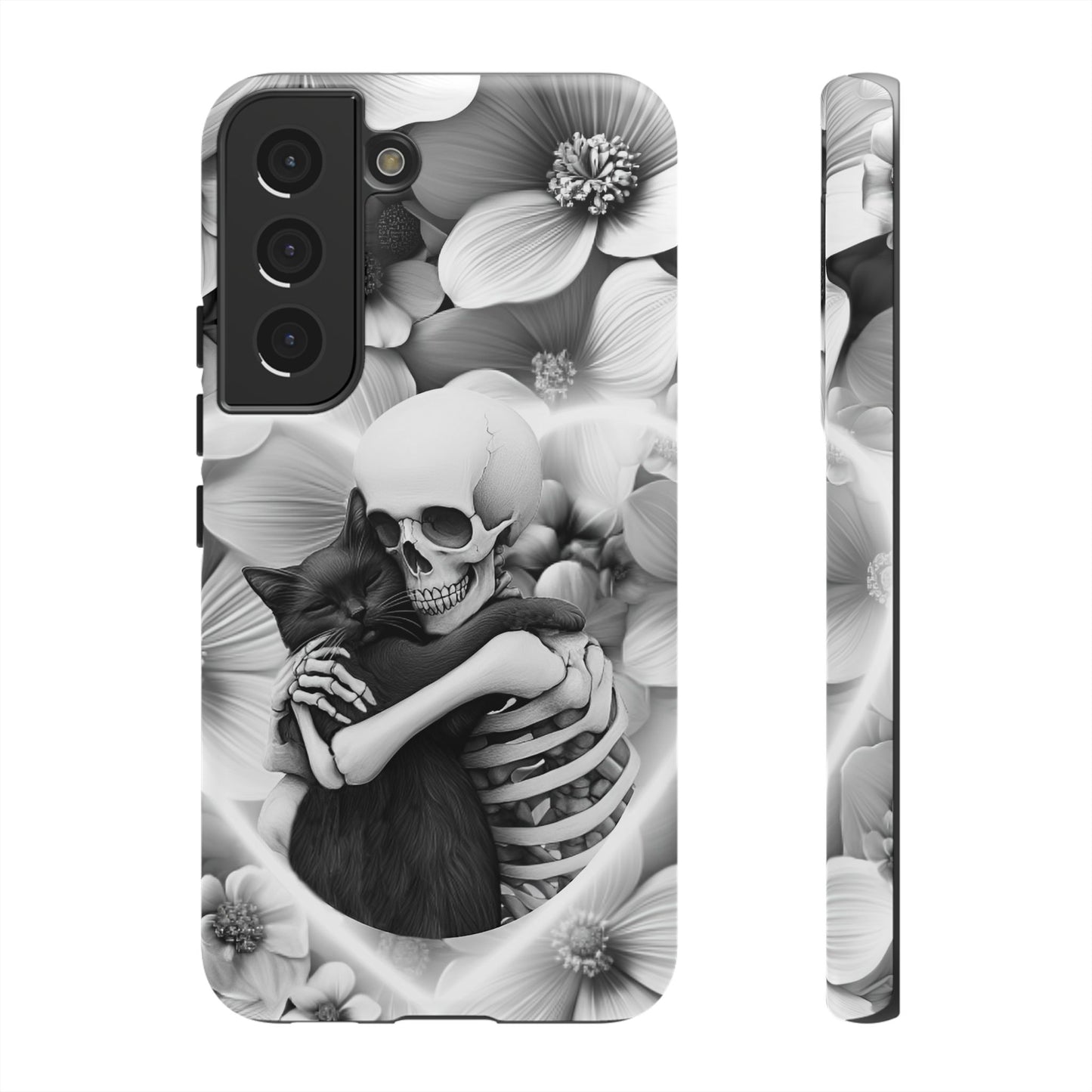 Skeleton & Black Cat Phone Case - Aesthetic Cat Lover Phone Cases for iPhone 16 15 14 13 12 11, Samsung Galaxy & Google Pixel