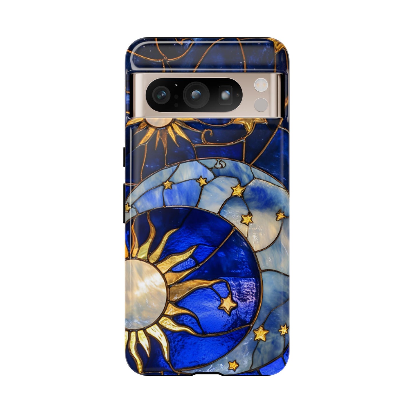 Moon and Sun Stained Glass Phone Case - iPhone 16 15 14 13 12 11, Samsung Galaxy & Google Pixel Phone Covers