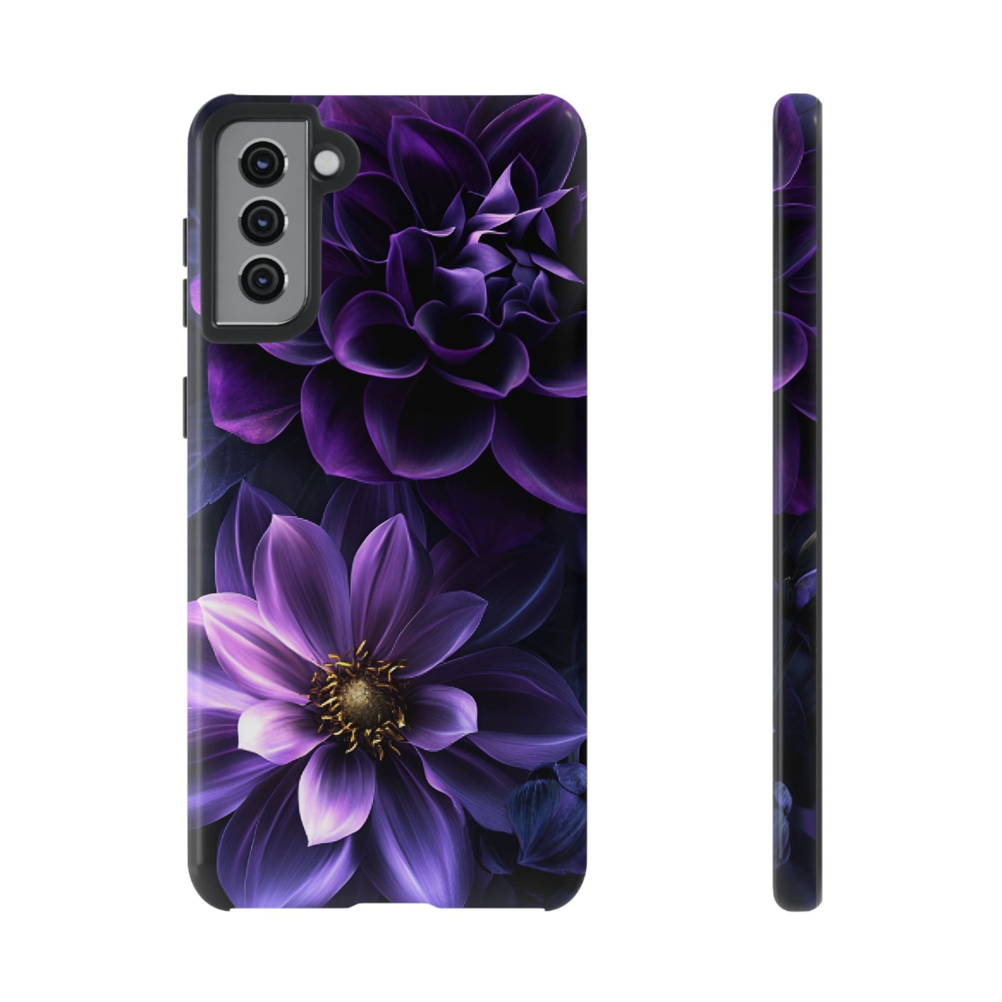 Black and Purple Flowers Phone Case - Dark Gothic Bloom Phone Cases for iPhone 16 15 14 13 12 11, Samsung Galaxy & Google Pixel