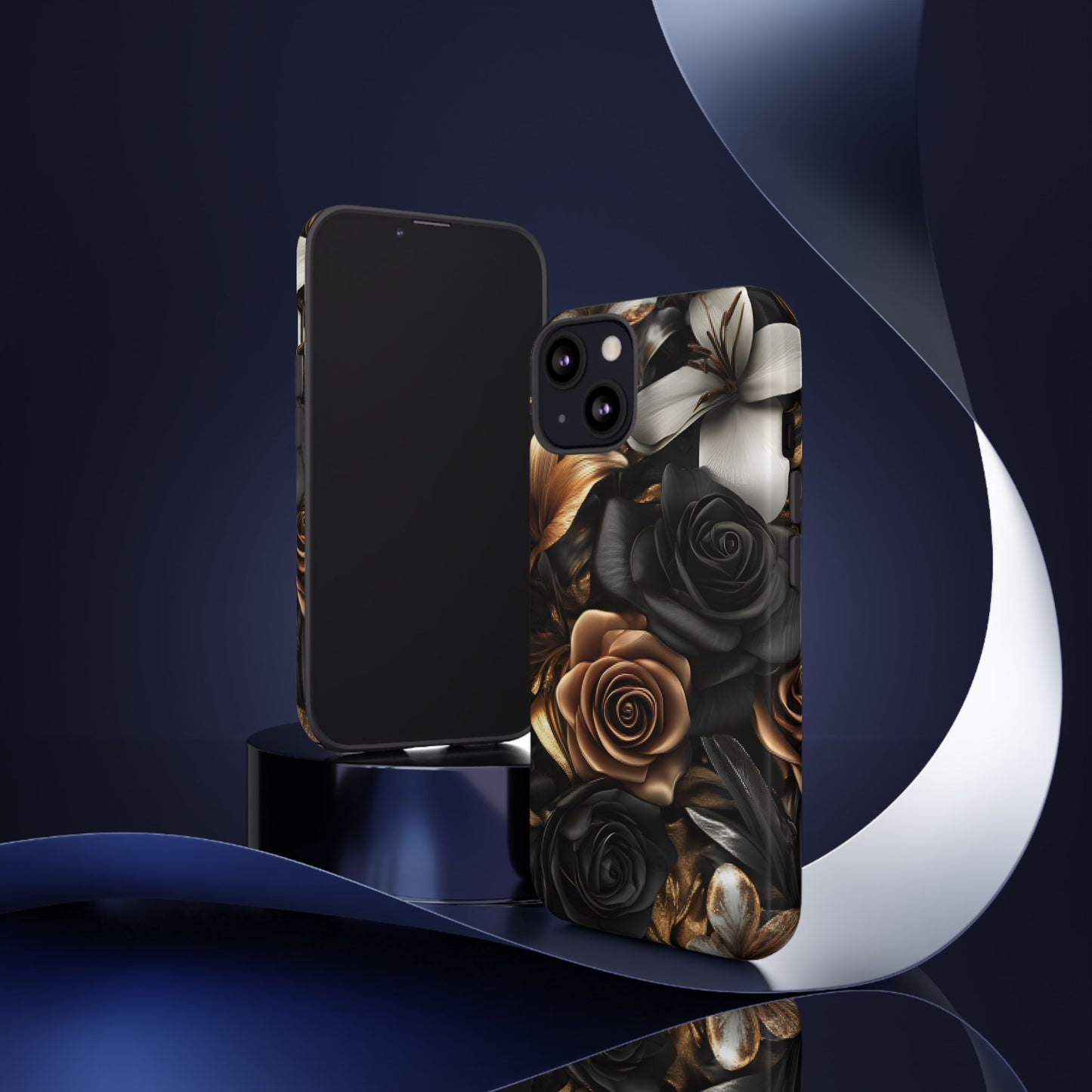 Floral Phone Case - Black and Gold Roses - iPhone 16 15 14 13 12 11, Samsung Galaxy & Google Pixel Phone Covers