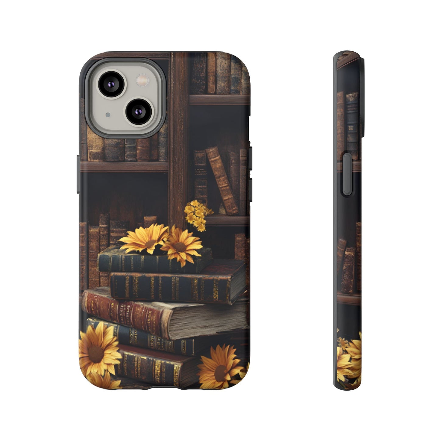 Vintage Books and Sunflowers Phone Case - Dark Academia Library Phone Cases - iPhone 16 15 14 13 12 11, Samsung Galaxy & Google Pixel Phone Covers