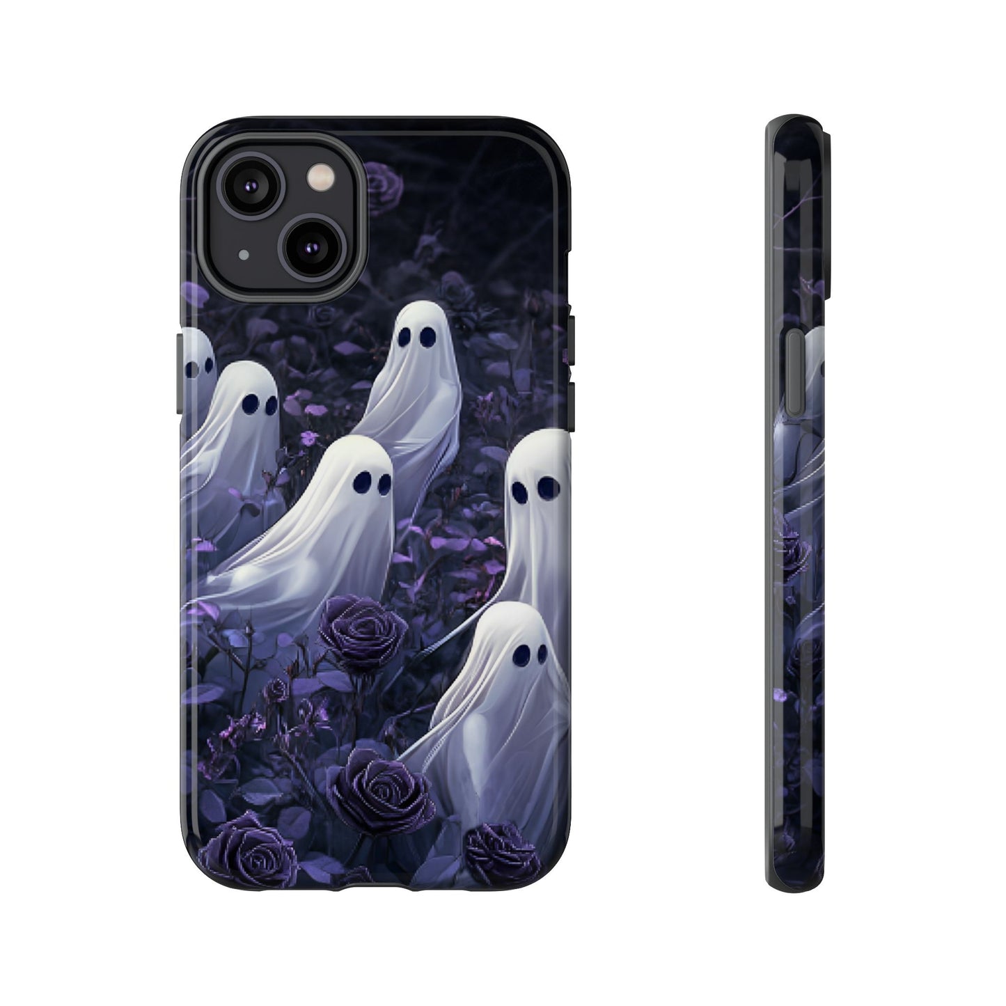 Halloween Phone Case - Ghosts in Purple Rose Garden for iPhone 16 15 14 13 12 11, Samsung Galaxy & Google Pixel Phone Covers