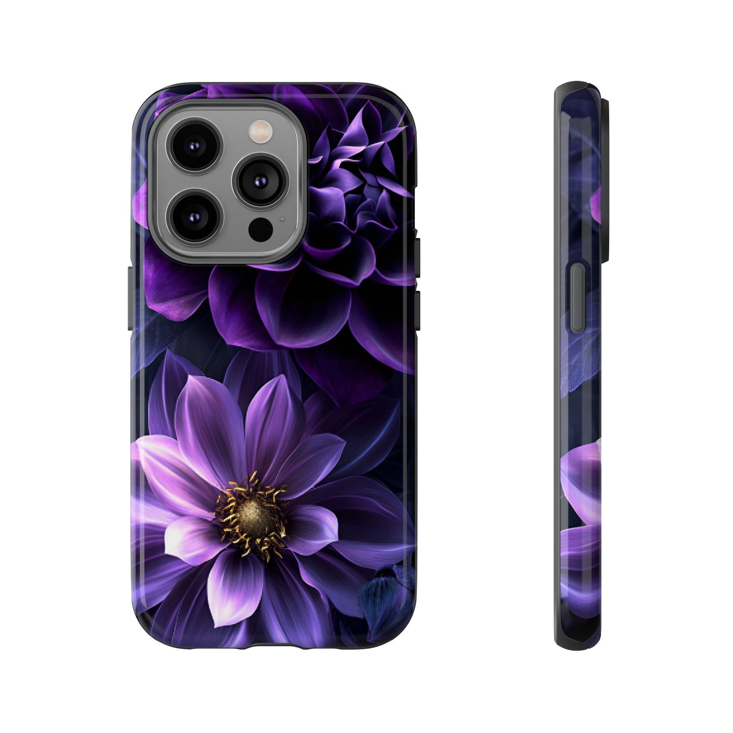 Black and Purple Flowers Phone Case - Dark Gothic Bloom Phone Cases - iPhone 16 15 14 13 12 11, Samsung Galaxy & Google Pixel Phone Covers