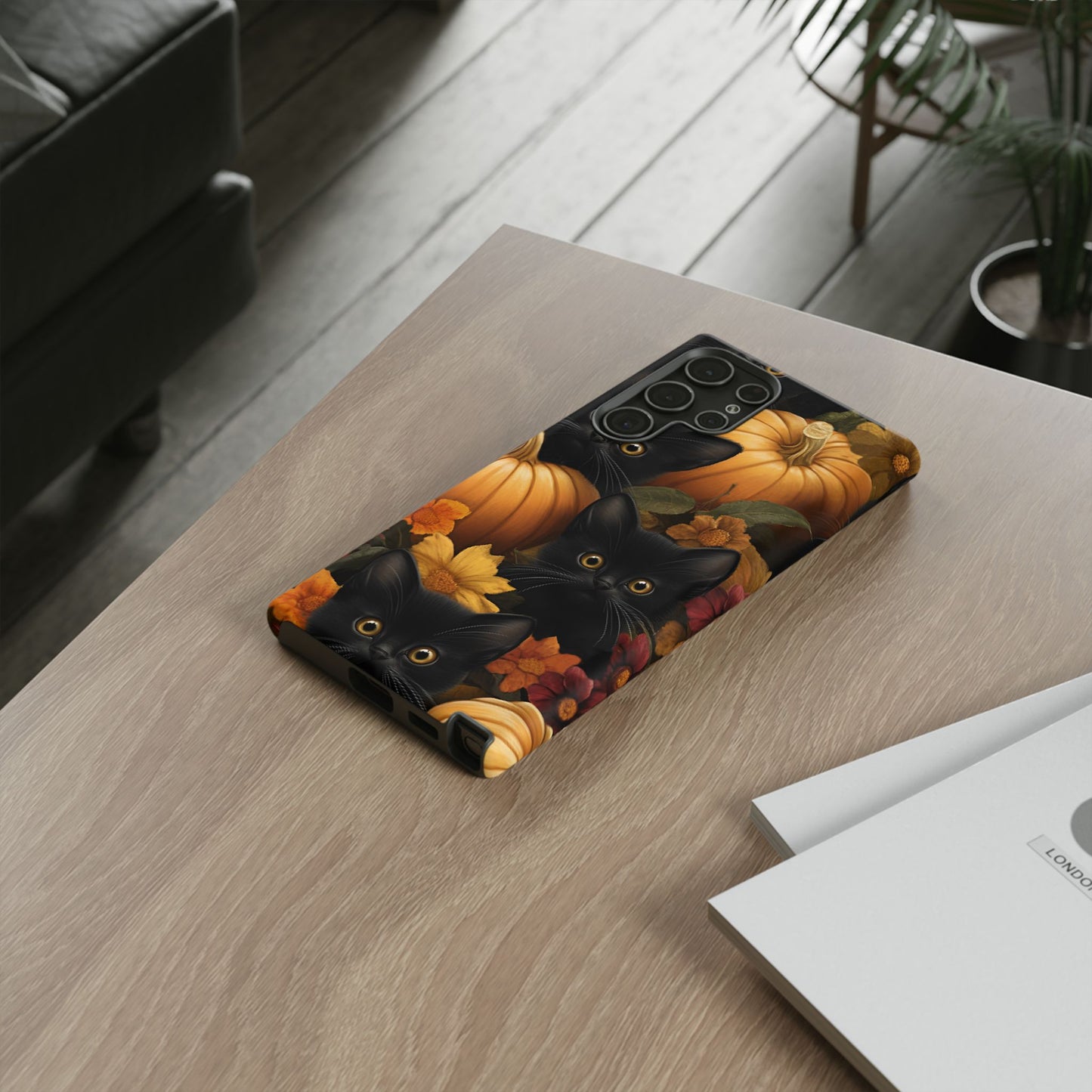 Black Cats and Pumpkins Phone Case - Cute Halloween Phone Cases - iPhone 16 15 14 13 12 11, Samsung Galaxy & Google Pixel Phone Covers