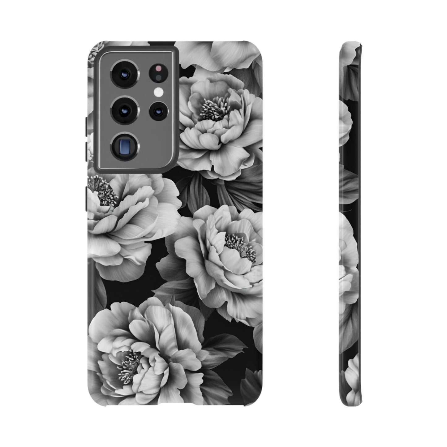 Black and White Peony Flower Phone Case - Aesthetic Dark Floral Phone Cases - iPhone 16 15 14 13 12 11, Samsung Galaxy & Google Pixel Phone Covers