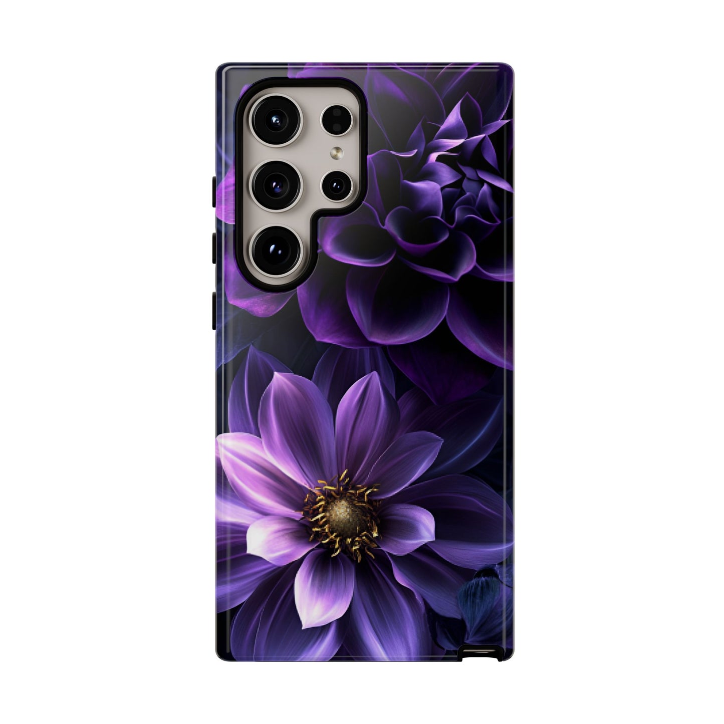 Black and Purple Flowers Phone Case - Dark Gothic Bloom Phone Cases for iPhone 16 15 14 13 12 11, Samsung Galaxy & Google Pixel