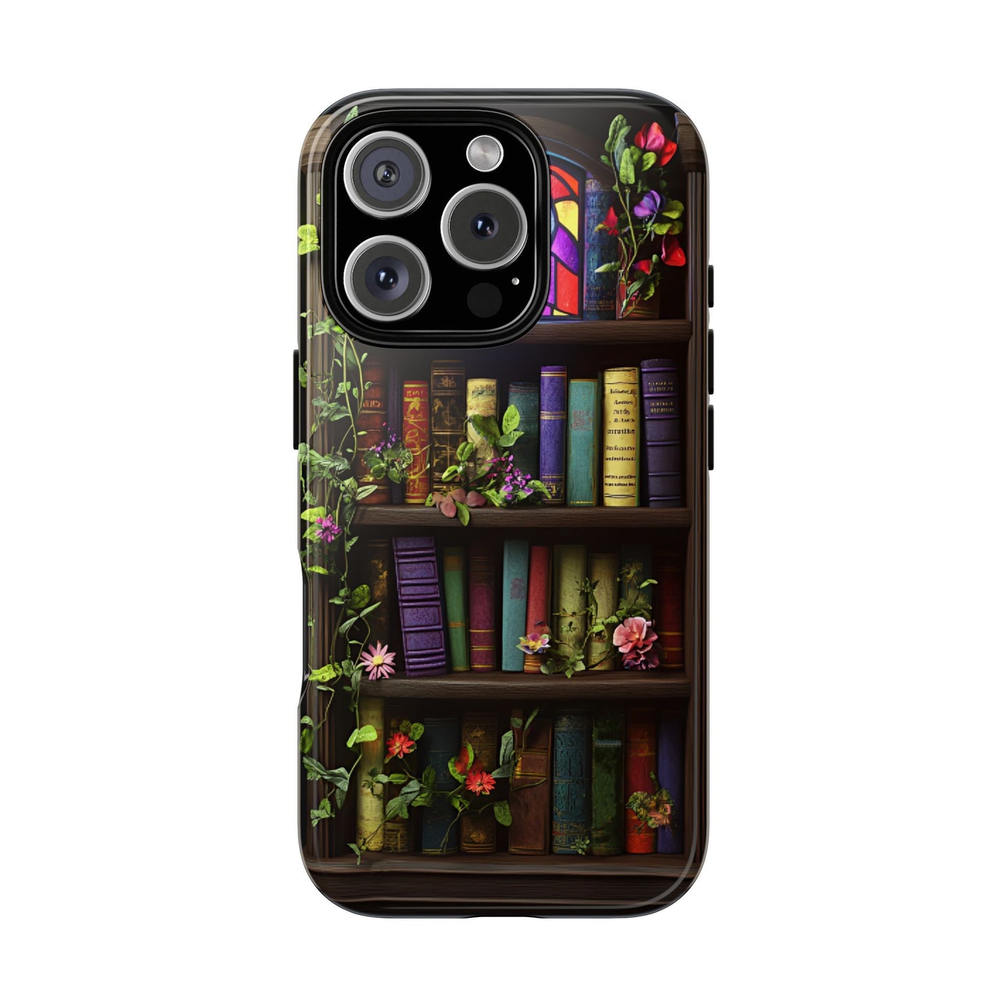 Bookshelf and Stained Glass Window Phone Case - Book Lover Phone Cases for iPhone 16 15 14 13 12 11, Samsung Galaxy & Google Pixel