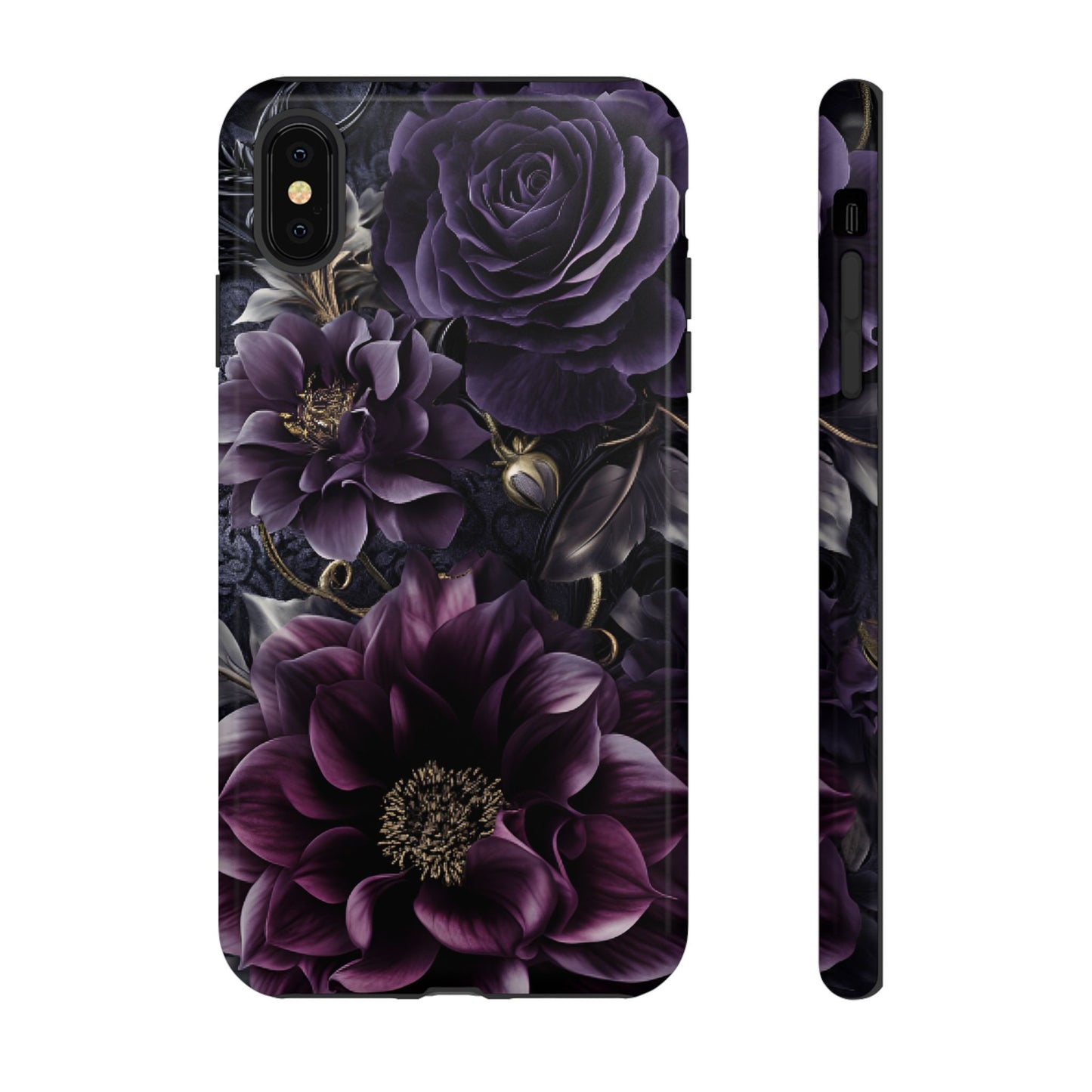 Gothic Dark Floral Phone Case - Aesthetic Purple and Gold Flowers for iPhone 16 15 14 13 12 11, Samsung Galaxy & Google Pixel