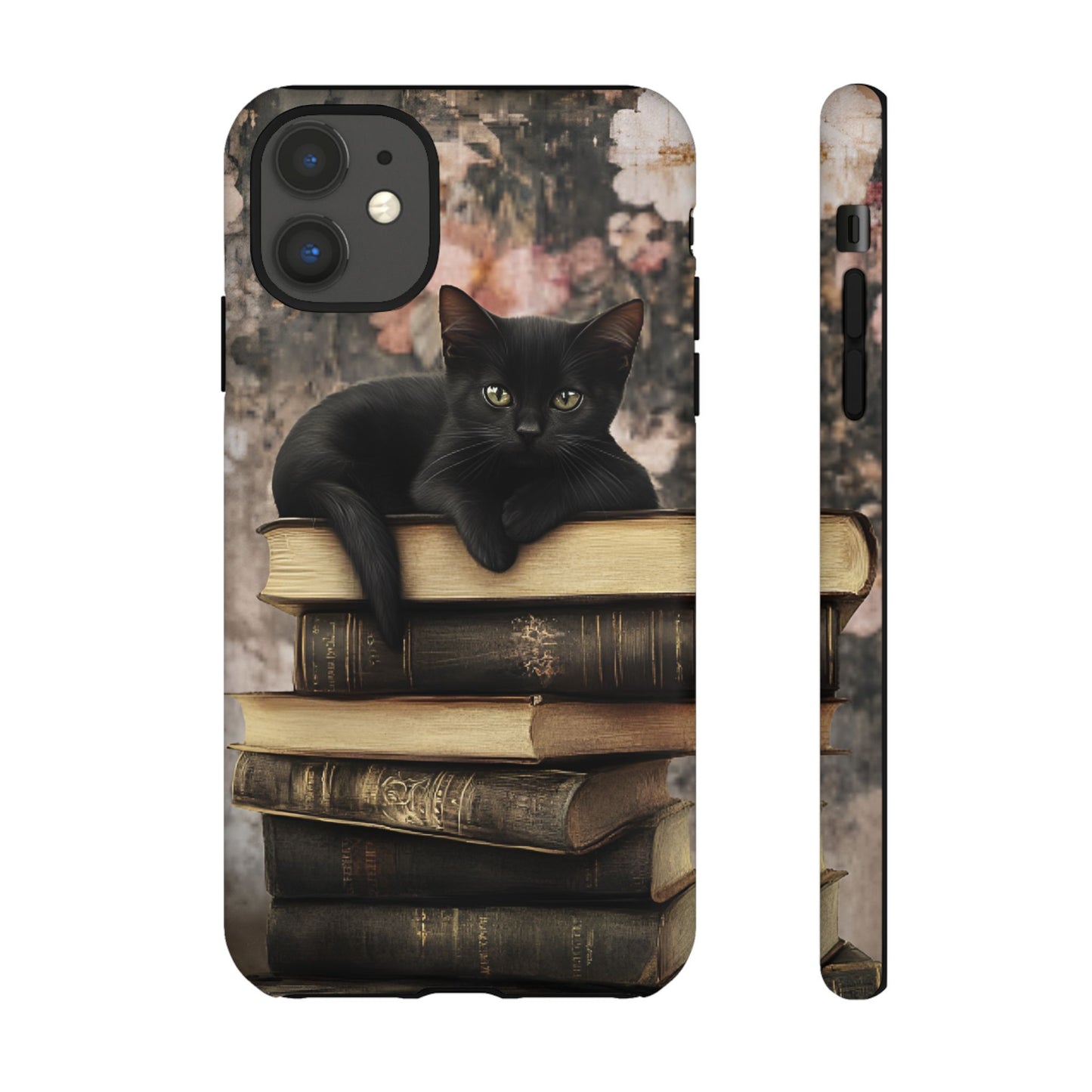 Black Cat and Books Phone Case - Vintage Dark Academia Library Phone Cases - iPhone 16 15 14 13 12 11, Samsung Galaxy & Google Pixel Phone Covers