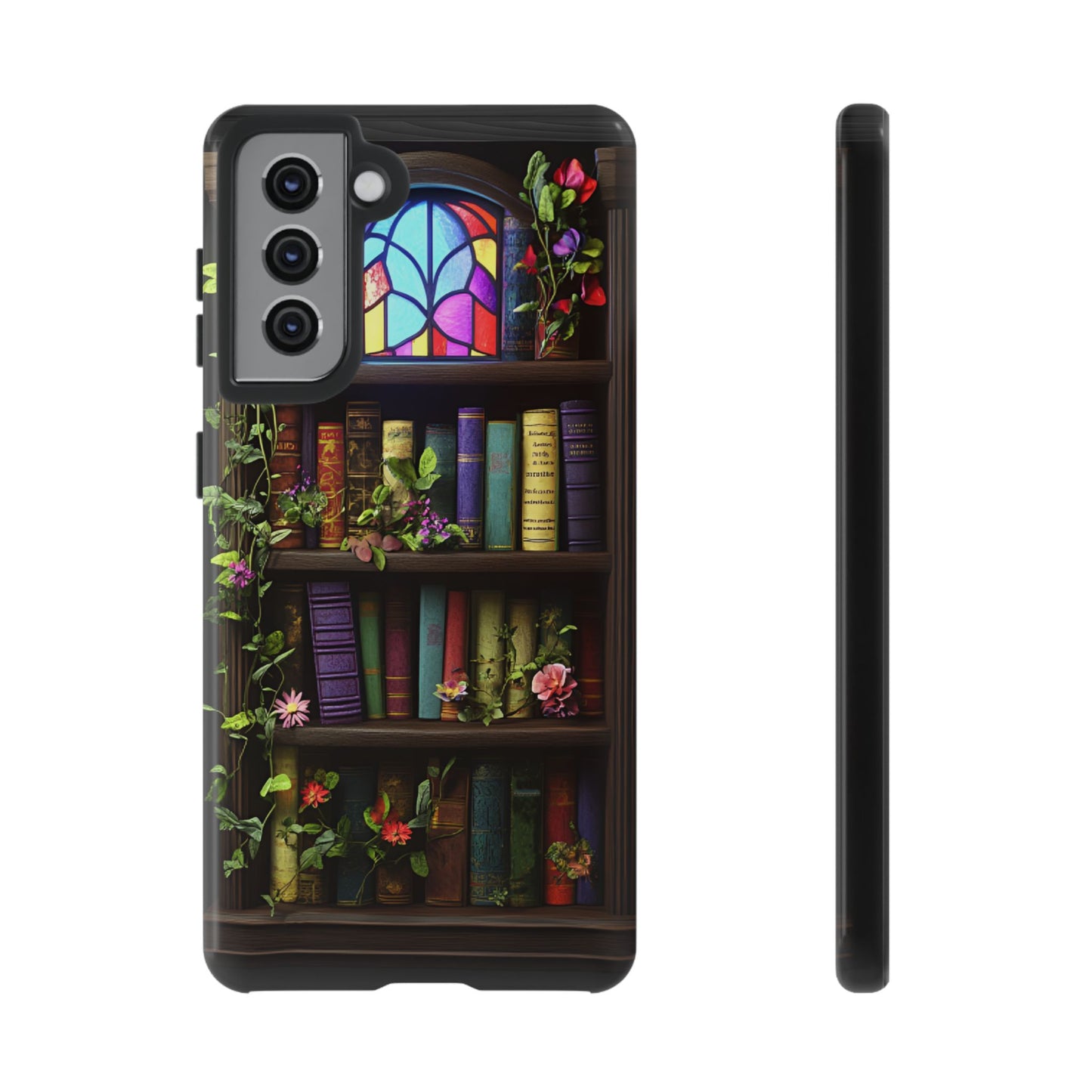 Bookshelf and Stained Glass Window Phone Case - Book Lover Phone Cases - iPhone 16 15 14 13 12 11, Samsung Galaxy & Google Pixel Phone Covers