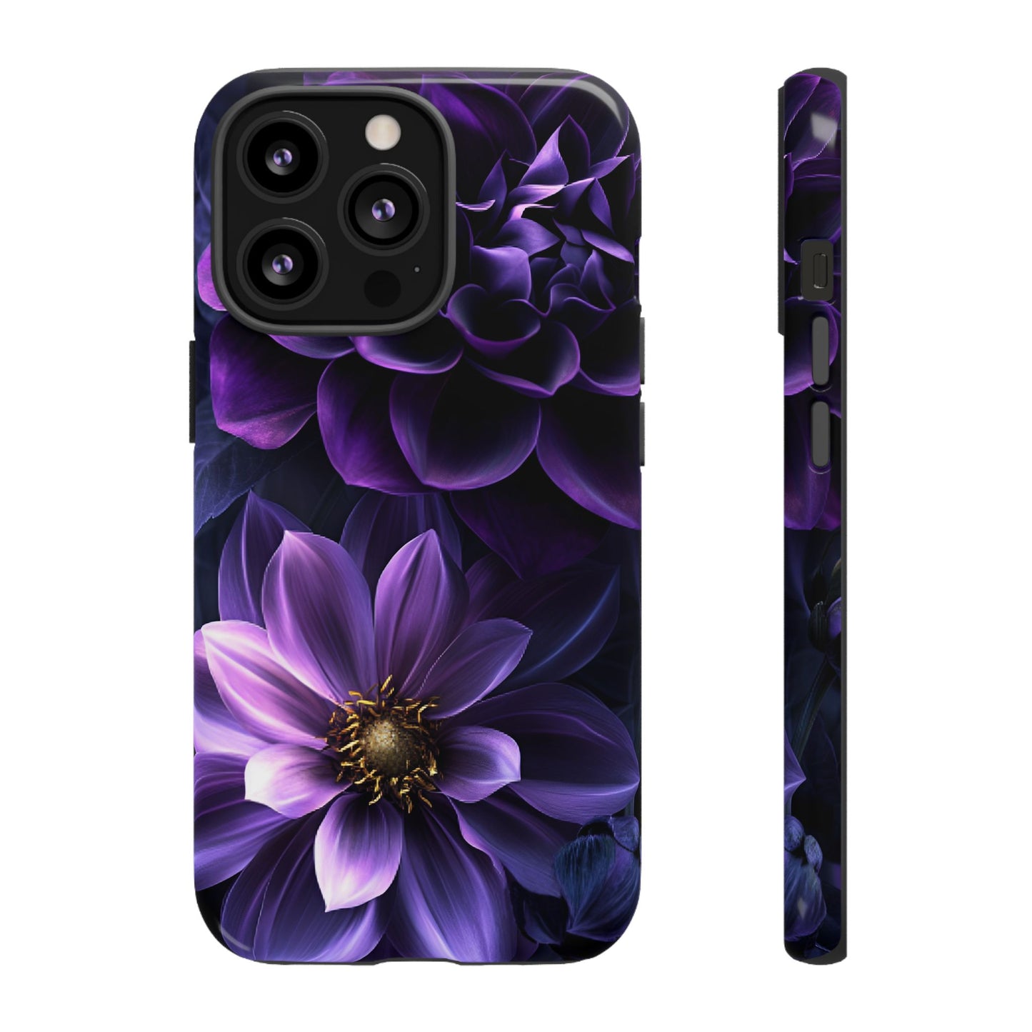 Black and Purple Flowers Phone Case - Dark Gothic Bloom Phone Cases for iPhone 16 15 14 13 12 11, Samsung Galaxy & Google Pixel