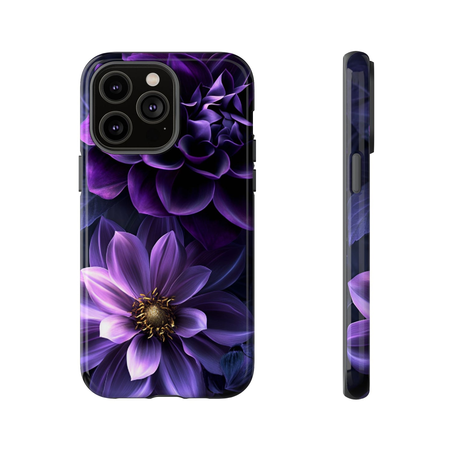 Black and Purple Flowers Phone Case - Dark Gothic Bloom Phone Cases - iPhone 16 15 14 13 12 11, Samsung Galaxy & Google Pixel Phone Covers