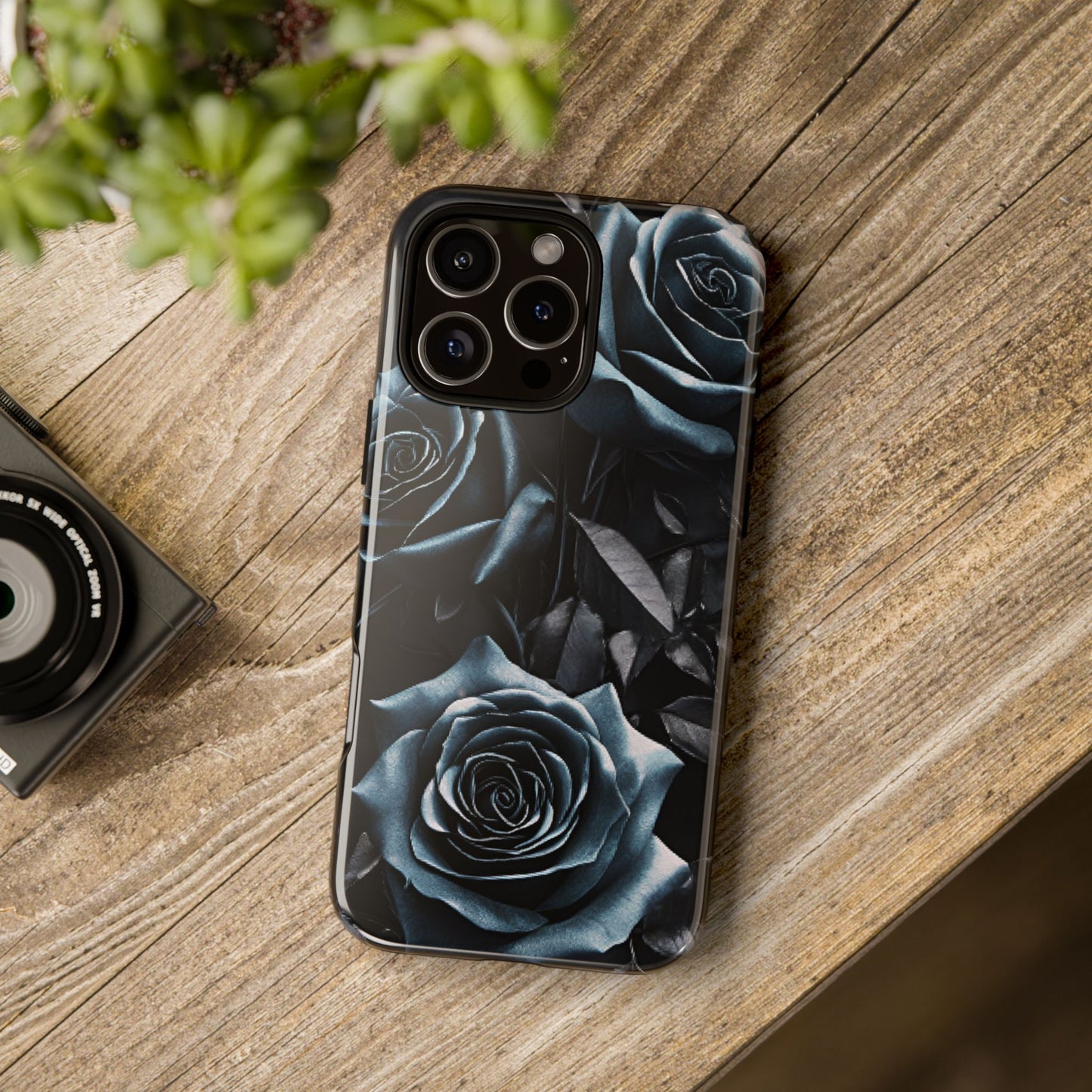 Black and Blue Roses Phone Case - Dark and Moody Gothic Flower Phone Cases - iPhone 16 15 14 13 12 11, Samsung Galaxy & Google Pixel Phone Covers