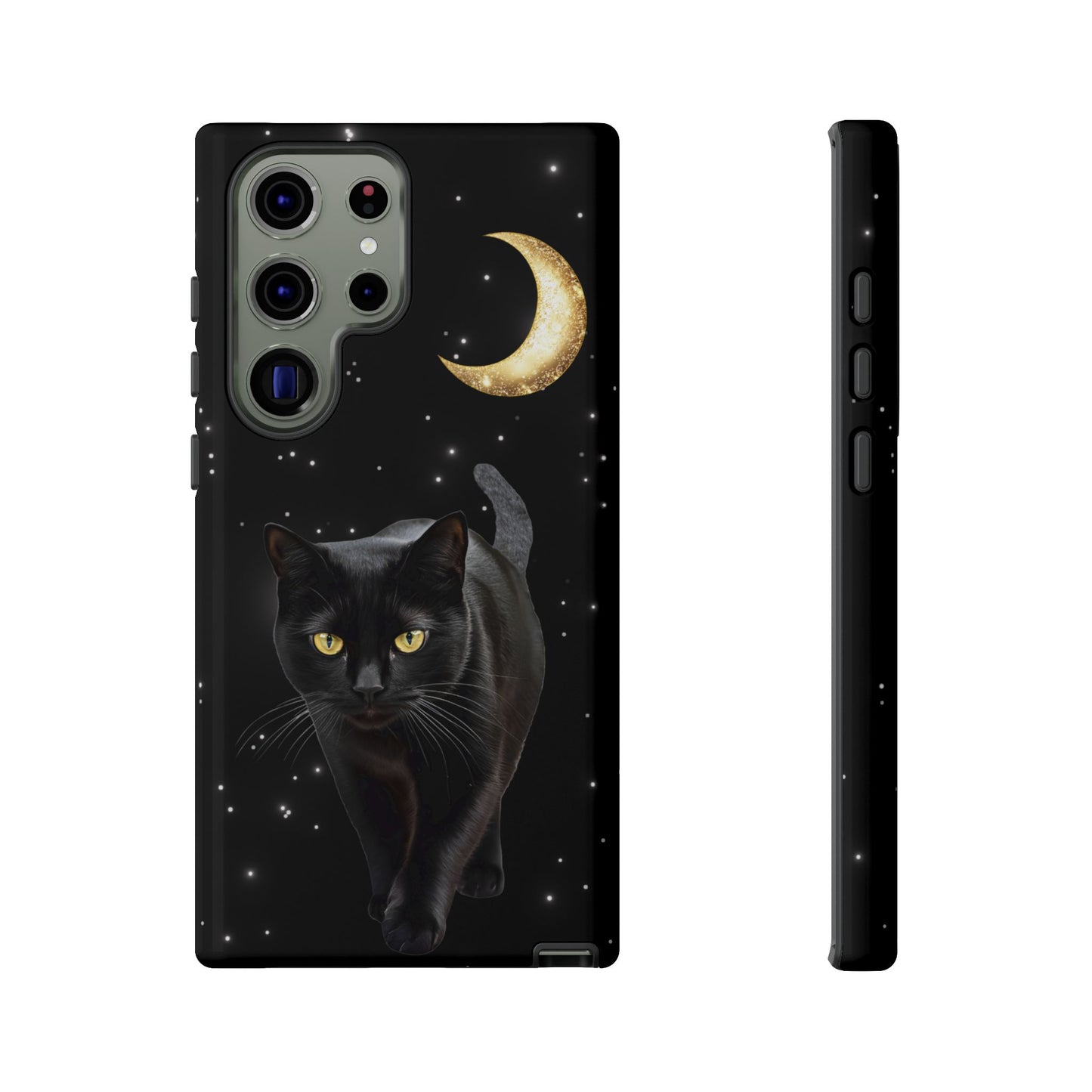 Black Cat and Moon Phone Case - Celestial Cat Lover Phone Cases for iPhone 16 15 14 13 12 11, Samsung Galaxy & Google Pixel