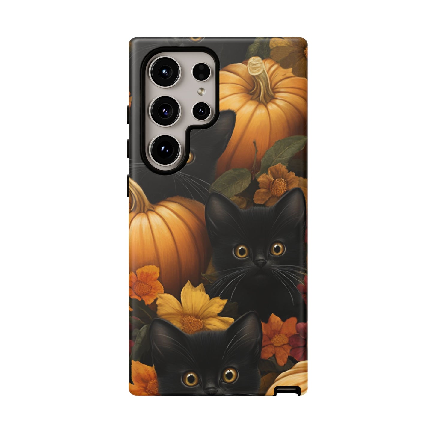 Black Cats and Pumpkins Phone Case - Cute Halloween Phone Cases - iPhone 16 15 14 13 12 11, Samsung Galaxy & Google Pixel Phone Covers