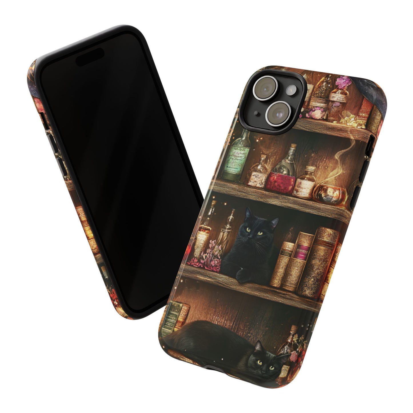 Witch Bookshelf Phone Case - Witchy Books Potions and Black Cats for iPhone 16 15 14 13 12 11, Samsung Galaxy & Google Pixel