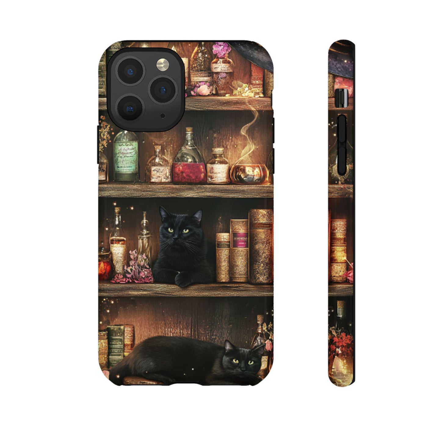 Witch Bookshelf Phone Case - Witchy Books Potions and Black Cats for iPhone 16 15 14 13 12 11, Samsung Galaxy & Google Pixel