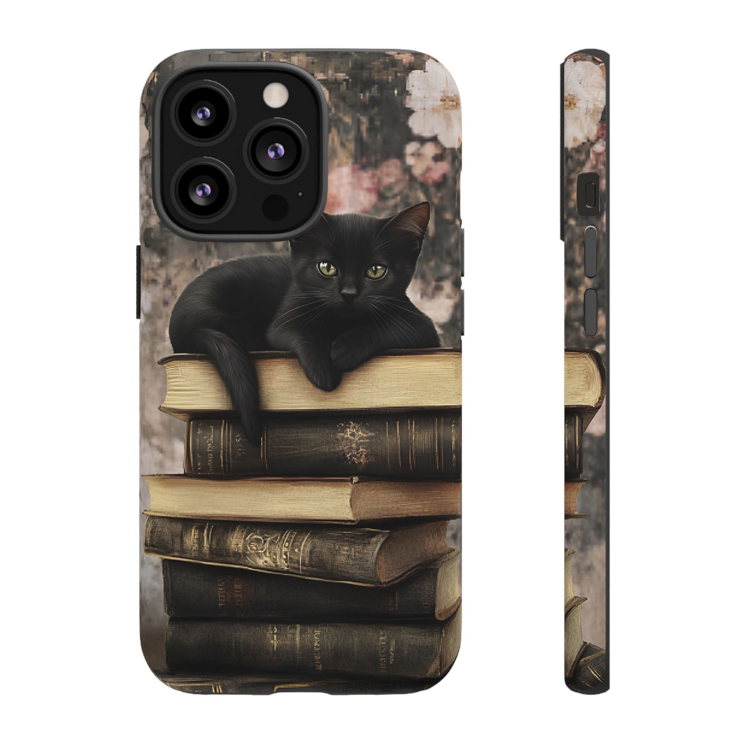 Black Cat and Books Phone Case - Vintage Dark Academia Library Phone Cases - iPhone 16 15 14 13 12 11, Samsung Galaxy & Google Pixel Phone Covers