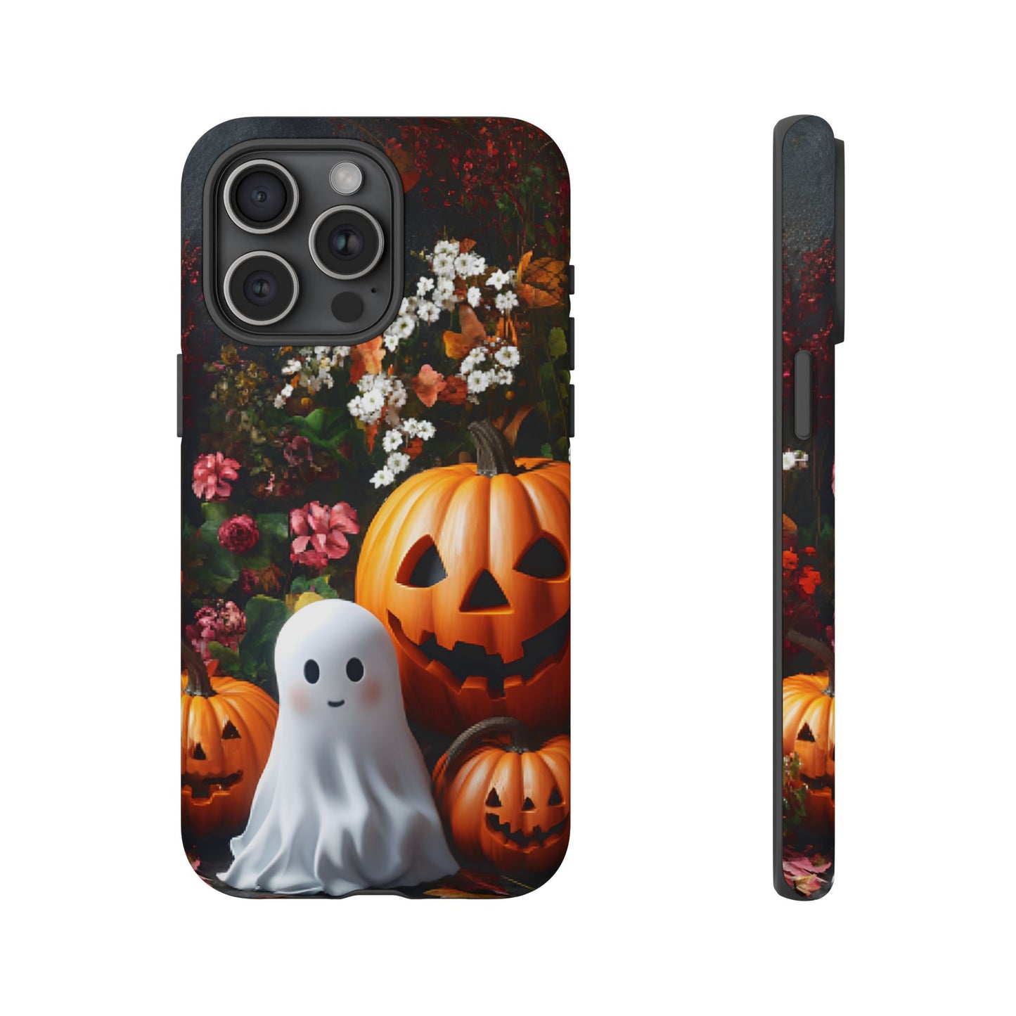 Halloween Phone Case with Cute Ghost and Pumpkins for iPhone 16 15 14 13 12 11, Samsung Galaxy & Google Pixel