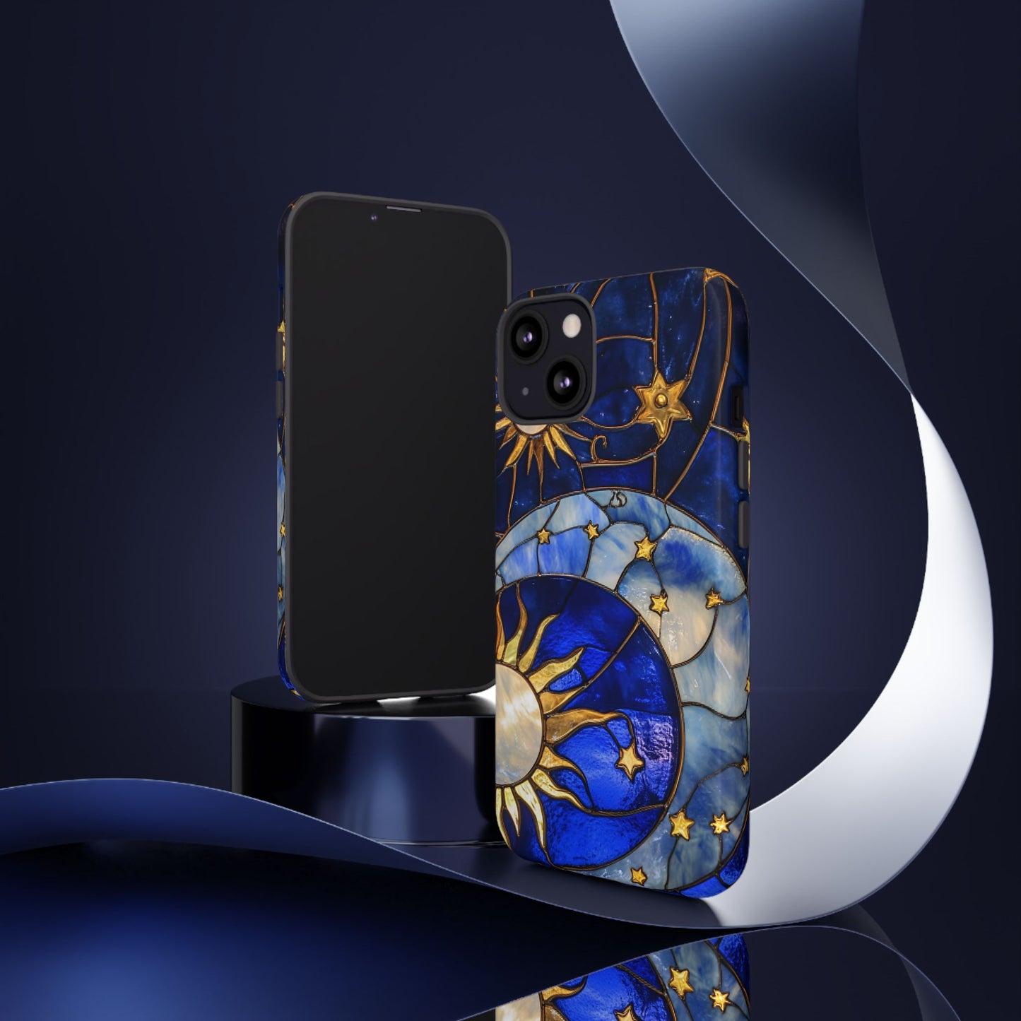 Moon and Sun Stained Glass Phone Case - iPhone 16 15 14 13 12 11, Samsung Galaxy & Google Pixel Phone Covers