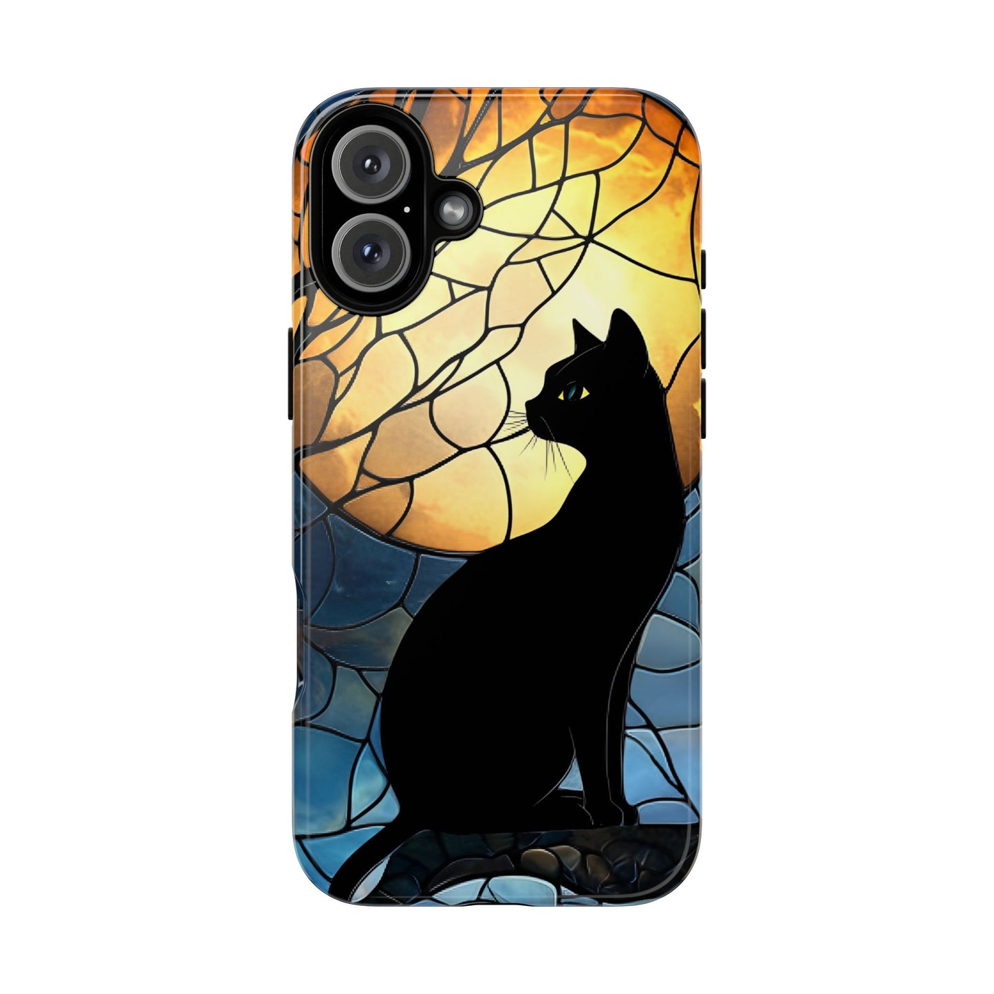 Black Cat and Moon Stained Glass Phone Case - Celestial Cat Lover Phone Cases - iPhone 16 15 14 13 12 11, Samsung Galaxy & Google Pixel Phone Covers - Boo and Bewear