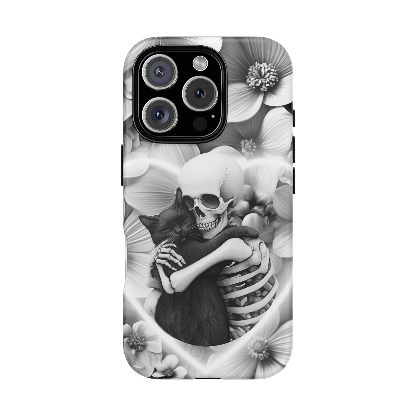 Skeleton & Black Cat Phone Case - Aesthetic Cat Lover Phone Cases for iPhone 16 15 14 13 12 11, Samsung Galaxy & Google Pixel