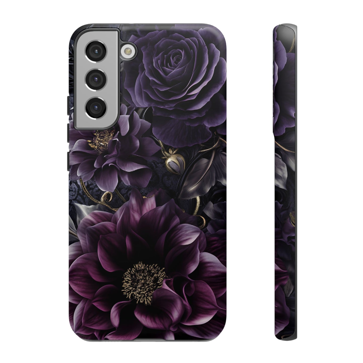 Gothic Dark Floral Phone Case - Aesthetic Purple and Gold Flowers for iPhone 16 15 14 13 12 11, Samsung Galaxy & Google Pixel