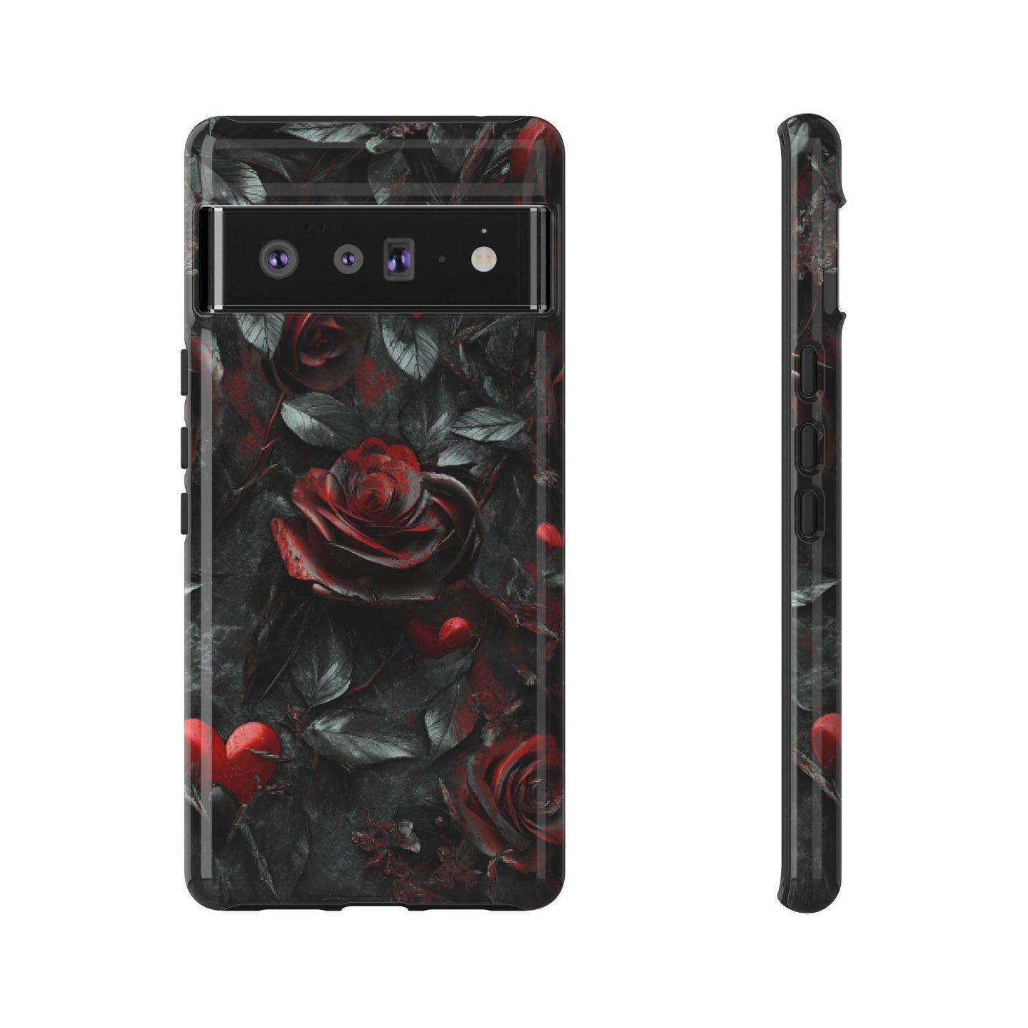 Gothic Valentine Phone Case - Dark Romance Roses and Hearts - iPhone 16 15 14 13 12 11, Samsung Galaxy & Google Pixel Phone Covers