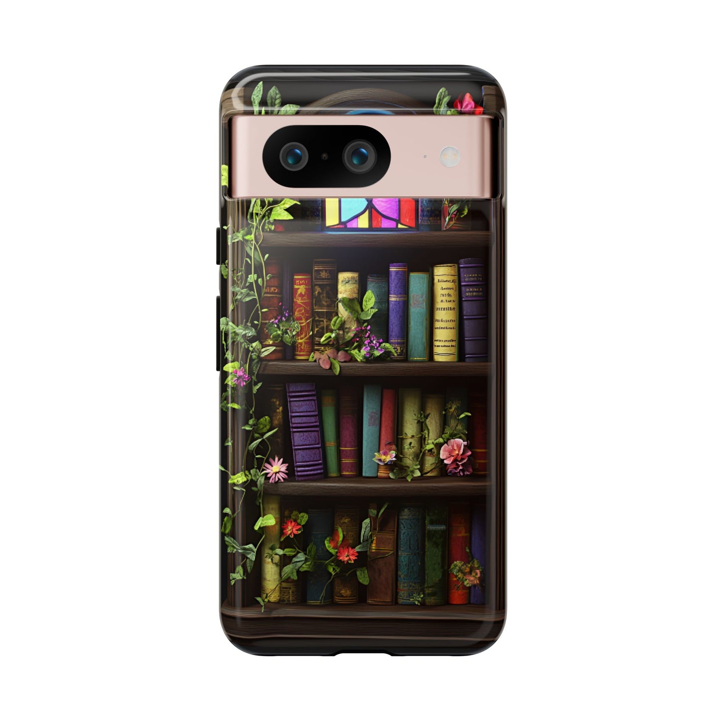 Bookshelf and Stained Glass Window Phone Case - Book Lover Phone Cases for iPhone 16 15 14 13 12 11, Samsung Galaxy & Google Pixel