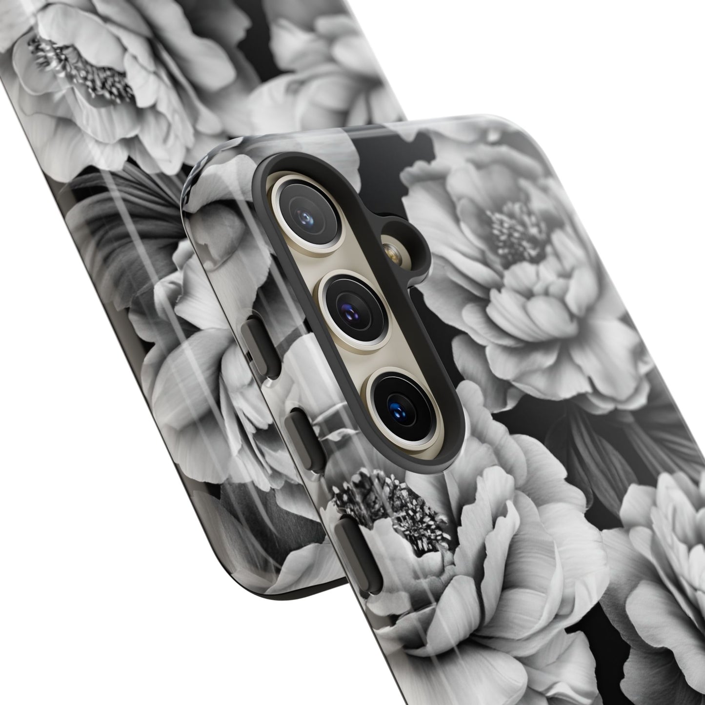 Black and White Peony Flower Phone Case - Aesthetic Dark Floral Phone Cases - iPhone 16 15 14 13 12 11, Samsung Galaxy & Google Pixel Phone Covers